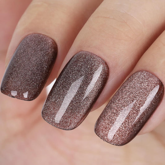 Cat Eye Gel Nail Polish, Crystal Galaxy Holographic Brown Cateye Gel Polish with Magnet, Silver Shimmer Glitter Velvet Soak Off UV LED Home Diy Manicure Fall Winter Colors GP0101