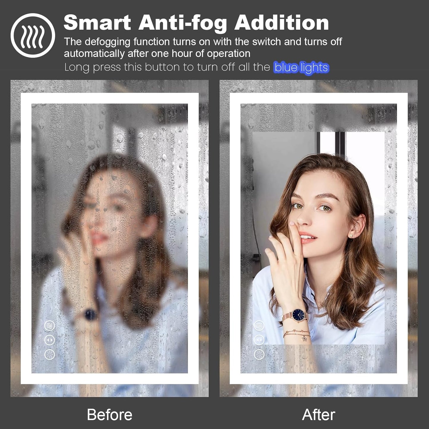 Amorho LED Bathroom Mirror 48" X36" with Front and Backlight, Stepless Dimmable Wall Mirrors with Anti-Fog, Shatter-Proof, Memory, 3 Colors, Double LED Vanity Mirror