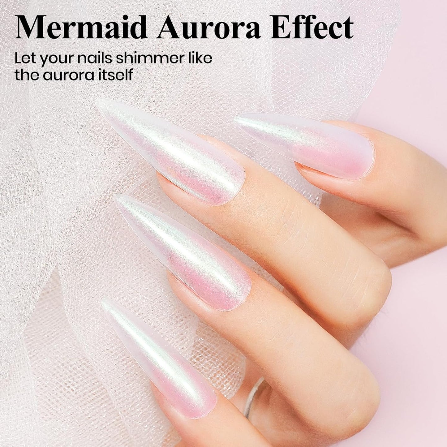 Quick Dry Nail Polish - Mermaid Shimmer Nail Lacquer Pearl White, Green Aurora Effect, Air Dry Fast Fingernail And Toenail Polish, 12ML