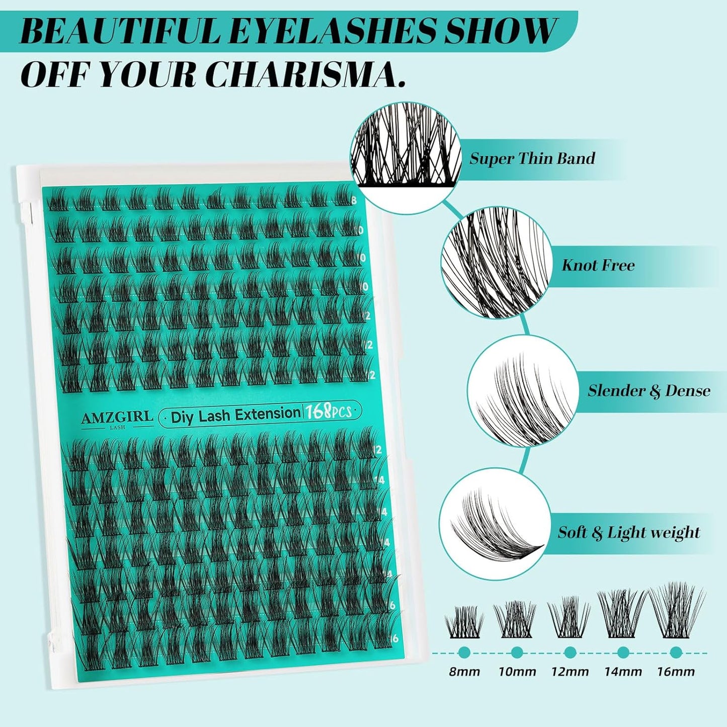 Lash Extension Kit,168Pcs DIY Eyelash Clusters with Bond and Seal Glue Waterproof,Eyelashes Remover for Cluster Extensions for Beginner,Lashes Applicator Tool(Medusa,D-Mix8-16mm Kit)