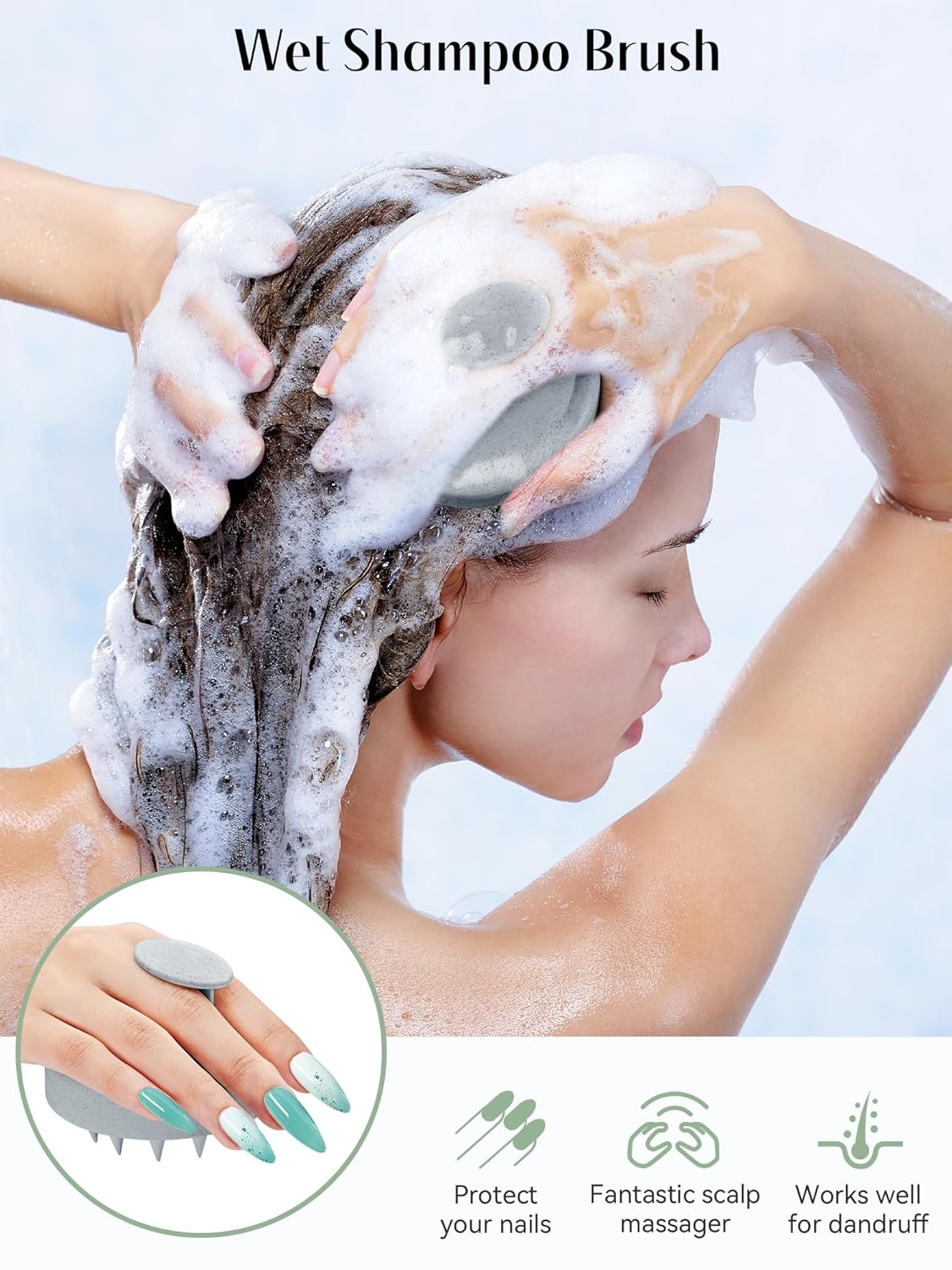 HEETA Scalp Massager Hair Growth 2-Pack, Silicone Scalp Scrubber Shampoo Brush for Exfoliation Dandruff Removal Head Massage Stress Relax, Wet & Dry Use for Women Men Hair Care, Wheat Straw Material