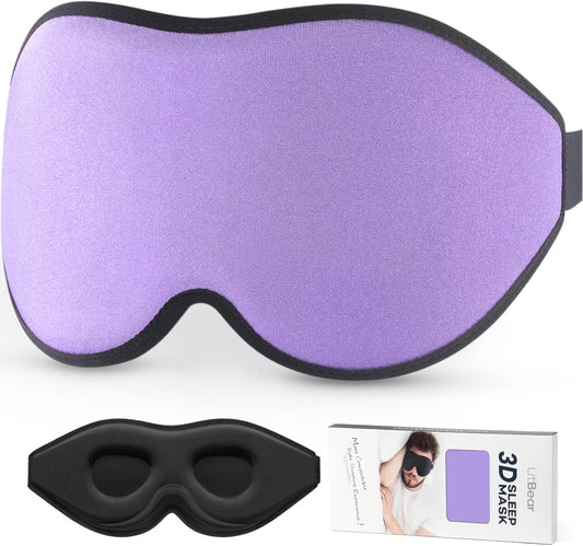 LitBear Sleep Mask for Side Sleeper Women Men, Eye Mask for Sleeping Light Blocking, 3D Contoured Cup Sleeping Mask, Soft Breathable Sleep Eye Mask with Adjustable Strap for Flight, Light Purple