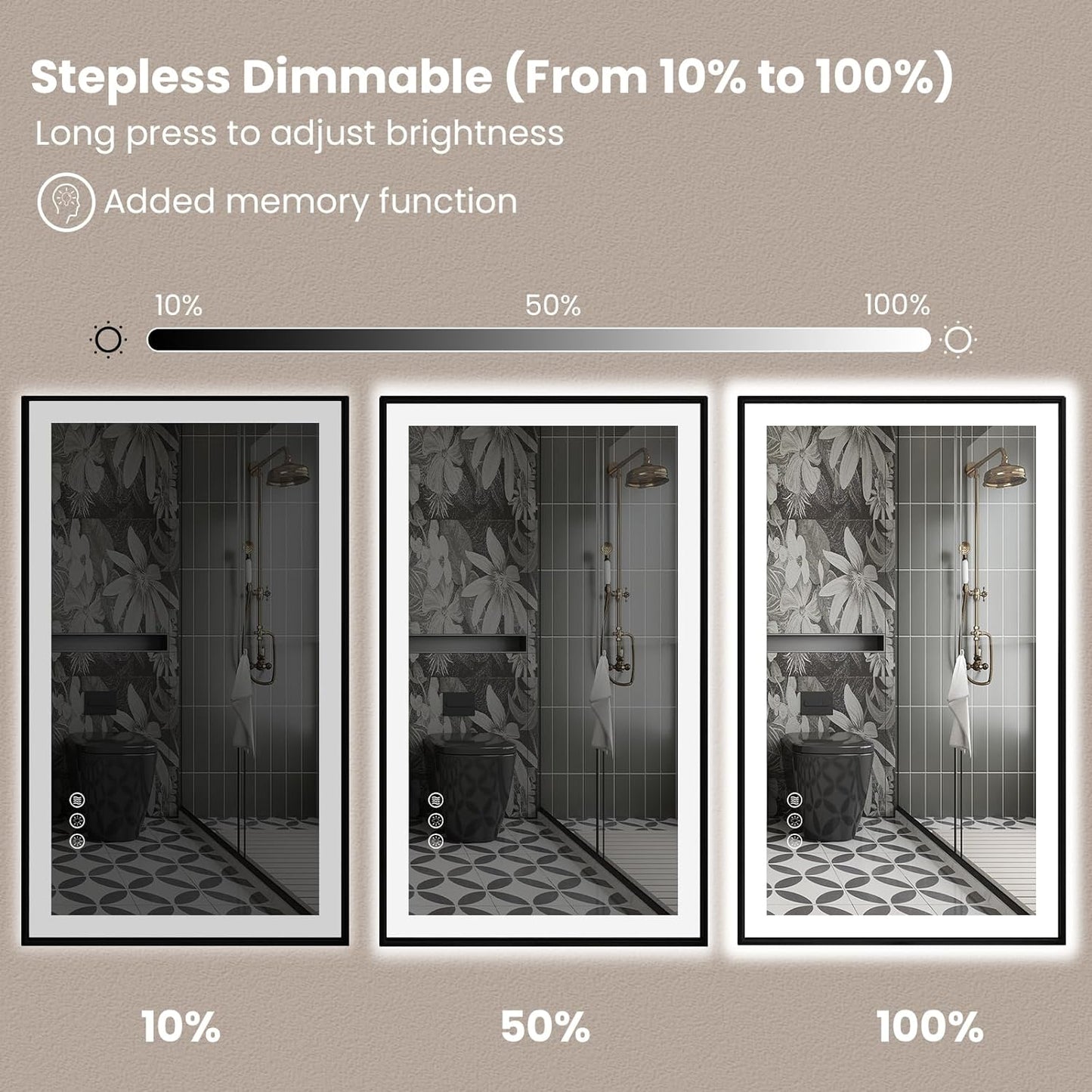 Amorho 28"x 36" LED Bathroom Mirror with Black Frame, Front Light and Backlit(Controlled Separately), Stepless Dimmable, Anti-Fog, Shatter-Proof, 3 Colors, Memory