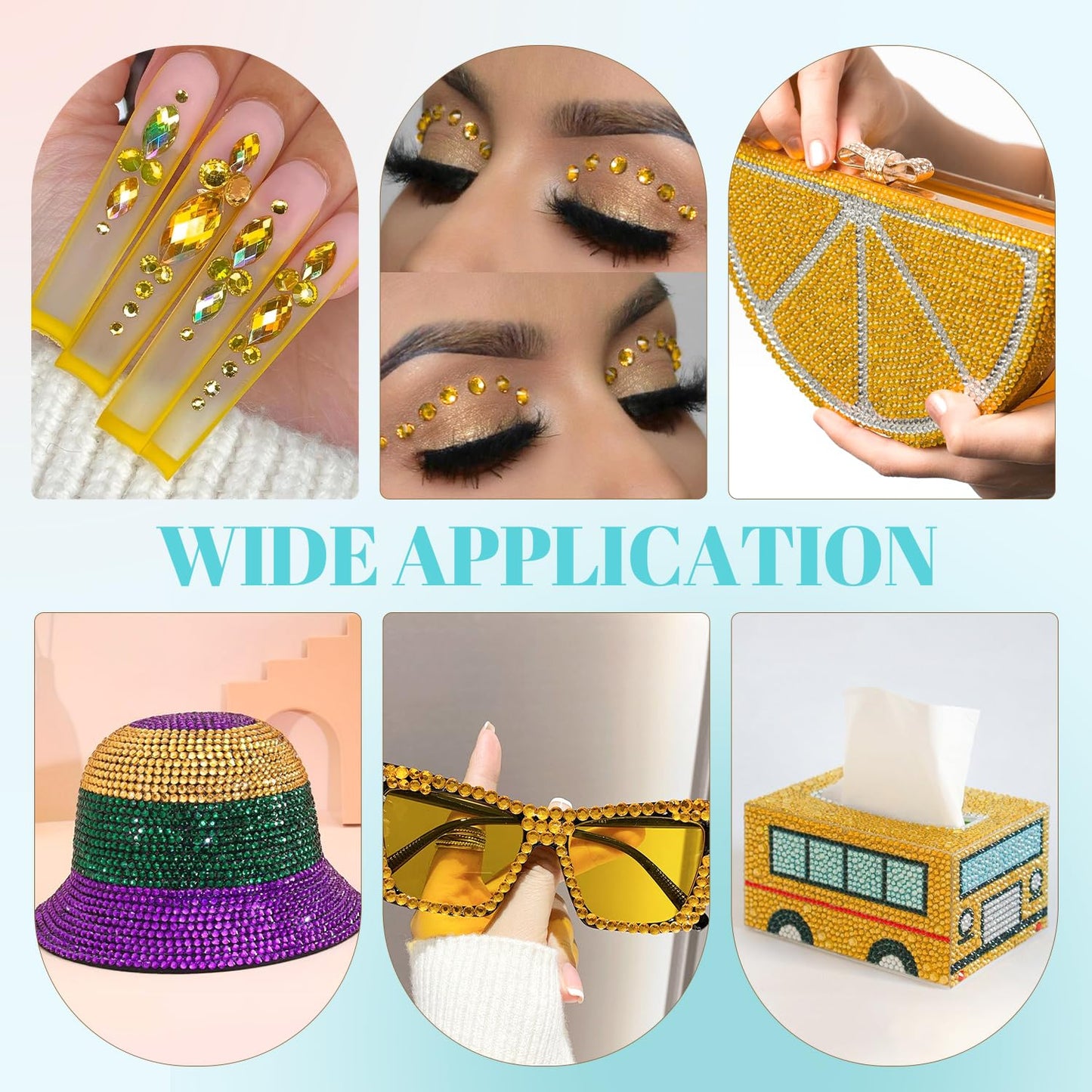 6100Pcs Resin Rhinestones for Crafting with 2Pcs 10ml B7000 Jewelry Glue, 1 Box Flatback Crystals Diamond (Golden Yellow) for Bedazzling Crafts DIY Nail Art, Gems for Clothing Shoes Tumblers