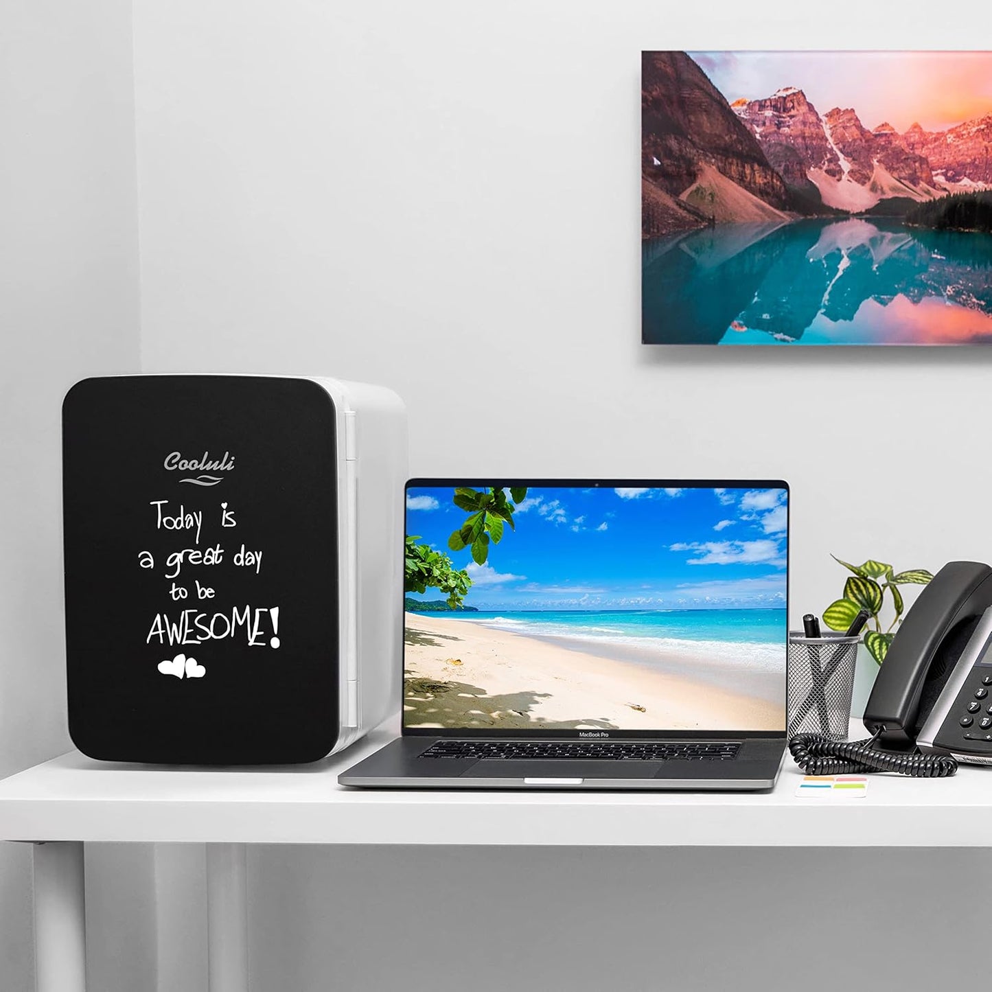 Cooluli 10L Mini Fridge for Bedroom, Car, Office Desk & Dorm - Portable Thermoelectric Cooler & Warmer for Food, Drinks, Skincare - AC/DC Refrigerator with Glass Front, Black