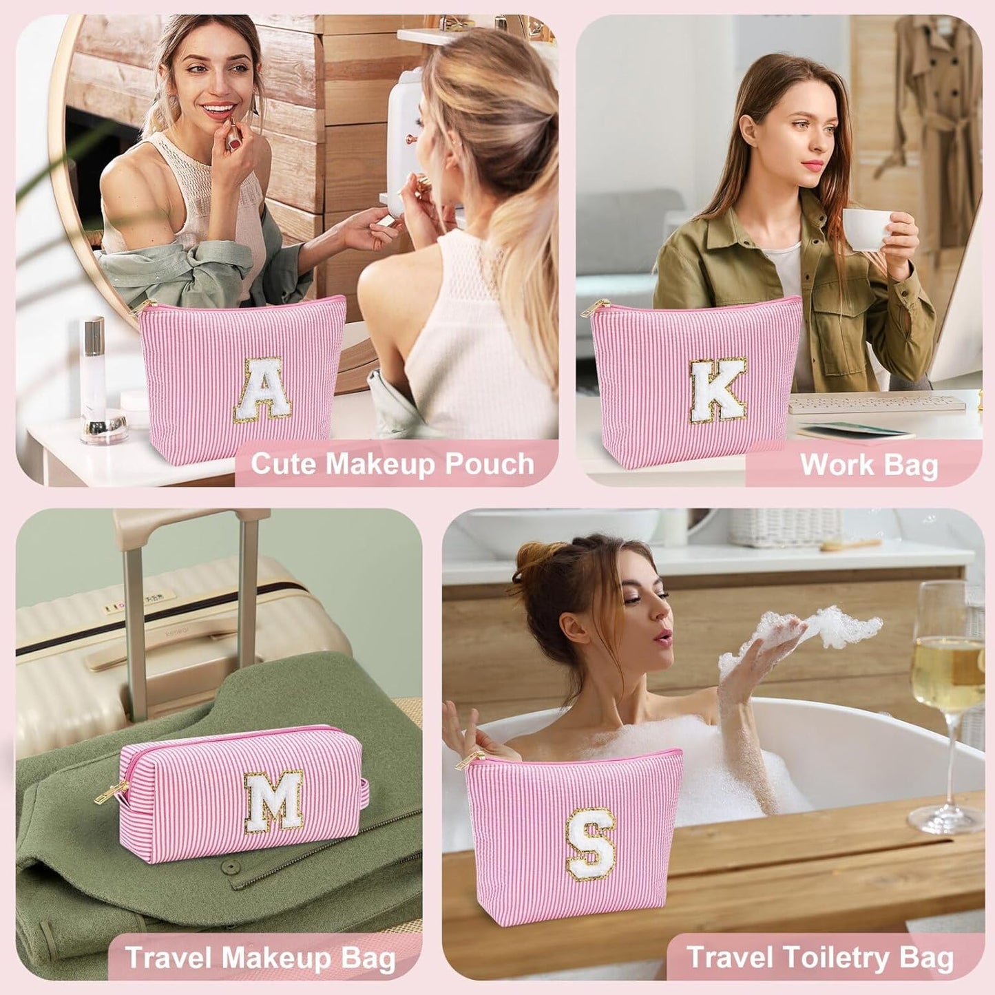 YOOLIFE Cute Makeup Bag for Women - Personalized Women Gifts Pink Makeup Pouch for Girlfriend Bridesmaid Wife | Cosmetic Travel Toiletry Bag for Her Mom | Birthday Gift Idea for Friend Female Sister N