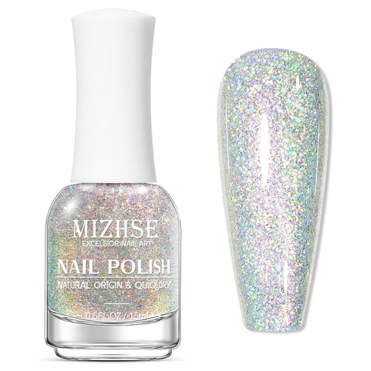 MIZHSE Rainbow Glitter Nail Polish, Quick Dry Iridescent Nail Polish, 15 ml 0.5 fl oz High Glossy Sparkle Shiny Nail Pigment Oil-based Nail Lacquer Nail Art Salon Manicure Home