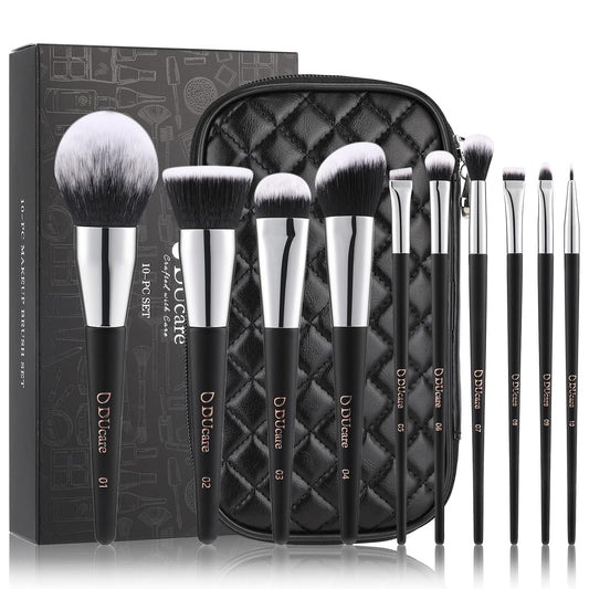 DUcare Makeup Brushes with Case 10Pcs Travel Makeup Brushset Women Gift Premium Synthetic Kabuki Foundation Blending Brush Face Powder Blush Concealers Eye Shadows with bag