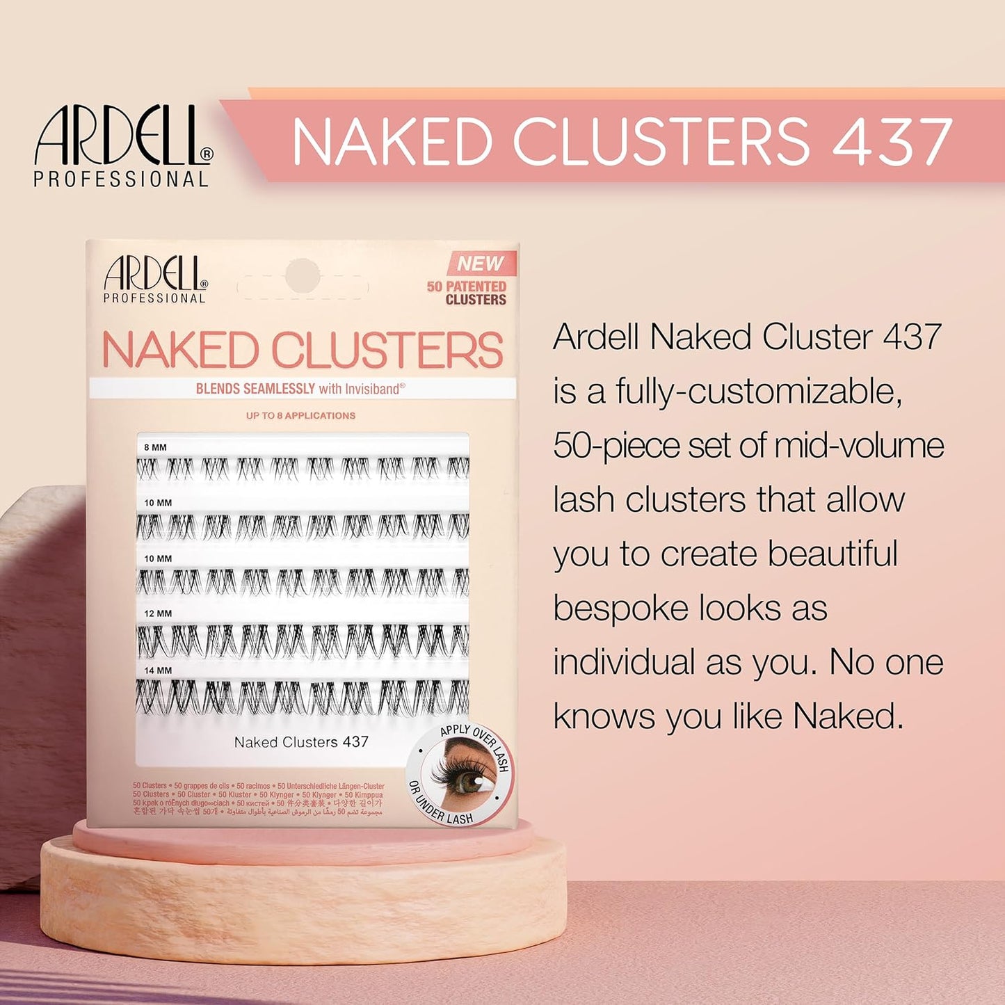 Ardell Naked Clusters 437, DIY Lash Clusters, Natural Looking Individual Lashes, Reusable Eyelash Extension Kit, 50 Clusters, Up to 8 Applications, 1-Pack