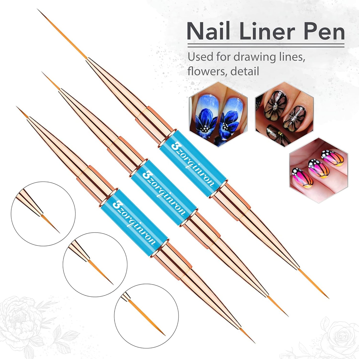 Nail Art Bushes Set, Professional 5Pcs Double-Ended Nail Brush Kit for Details, Long Lines, Ombre & 3D Design-Perfect for DIY Manicures & Salons (Blue)