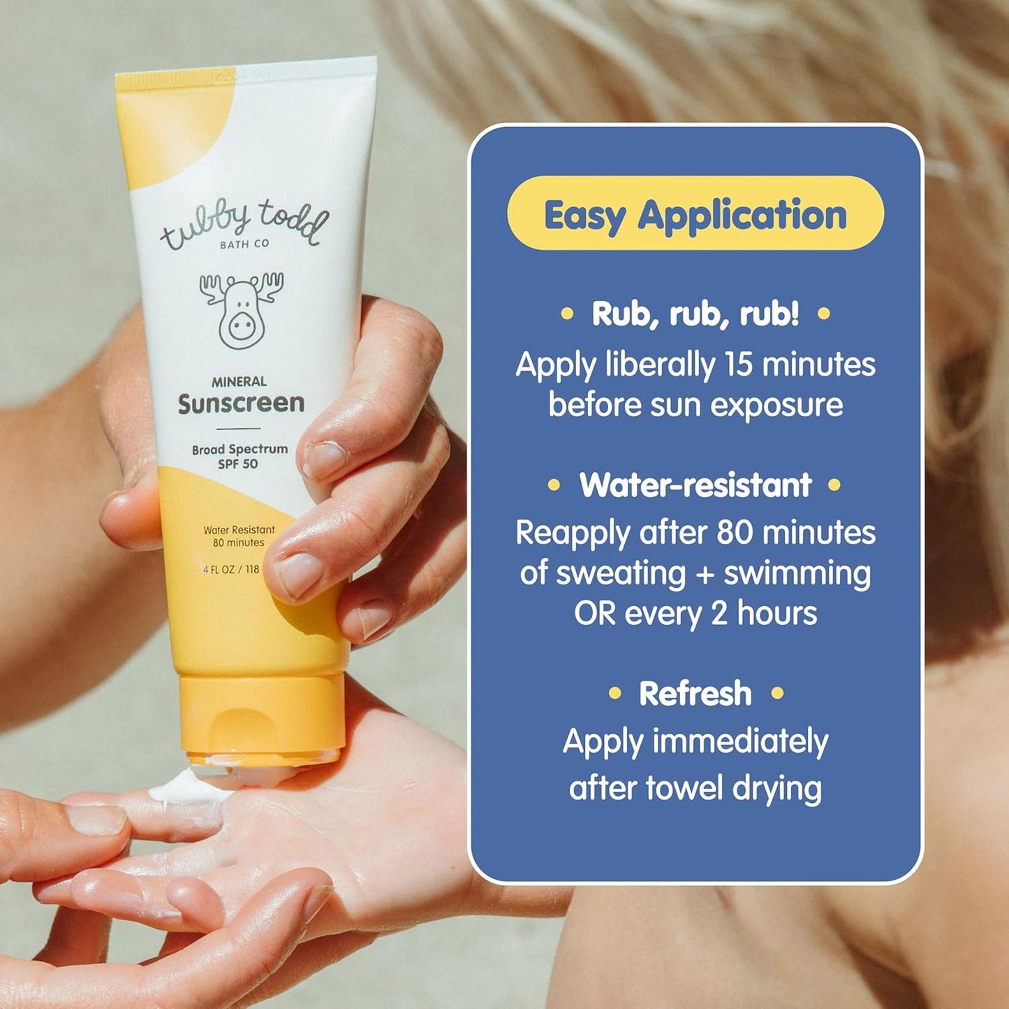 TUBBY TODD Mineral Sunscreen SPF 50 - Broad Spectrum Sunscreen Lotion for Kids - Water-Resistant for 80 Minutes - Safe for Sensitive Skin - Non-Greasy Feel - 2 Pack, 4 Fl Oz