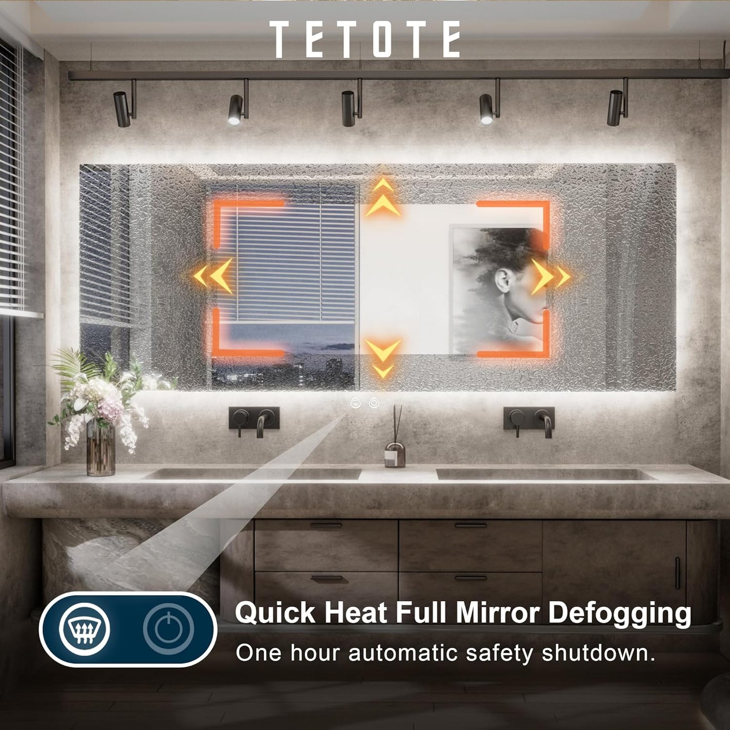 TETOTE 40 x 28 Inch LED Mirror Backlit Bathroom,Anti-Fog Mirror with Light,Dimmable,CRI90+,IP54 Water Proof,Wall Mounted Vanity Lighted,Horizontal/Vertical