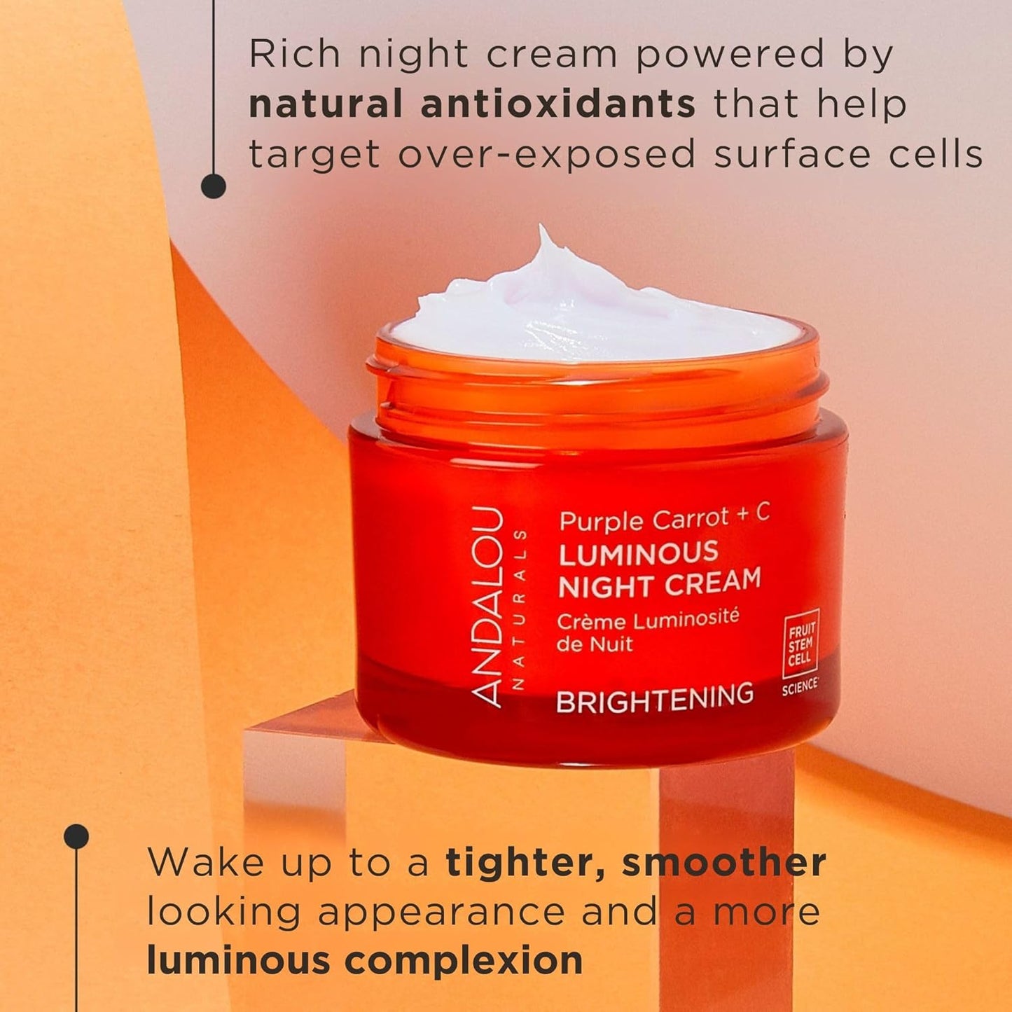 Andalou Naturals Purple Carrot + Vitamin C Luminous Skin Night Cream - Hydrating Face Moisturizer - With Fruit Stem Cell Complex for Radiant Skin - 1.7 fl oz