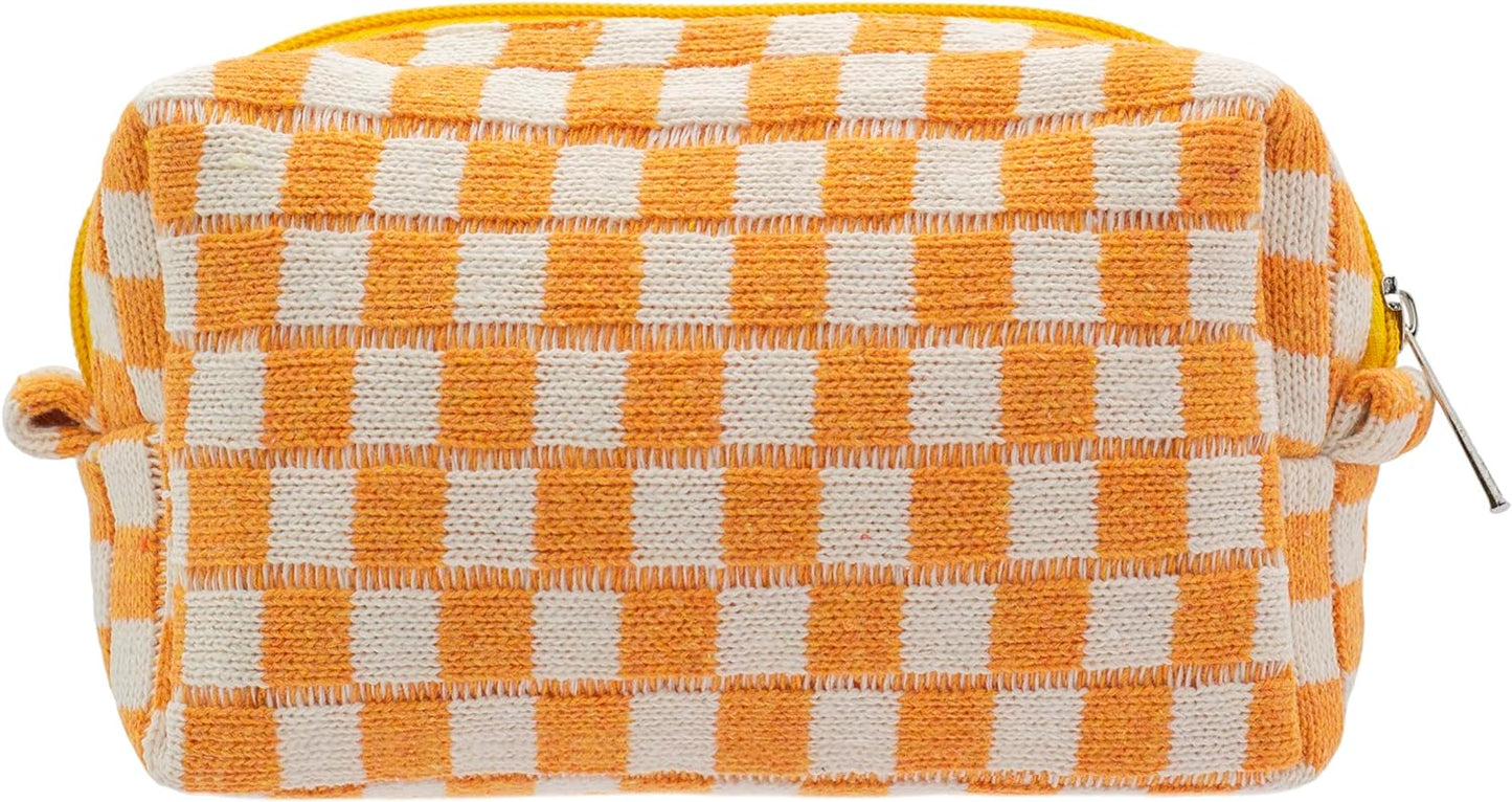 PAZIMIIK Checkered Makeup Bag for Purse Portable Zipper Make Up Pouch Small Cosmetic Case for Travel Accessories (Orange)