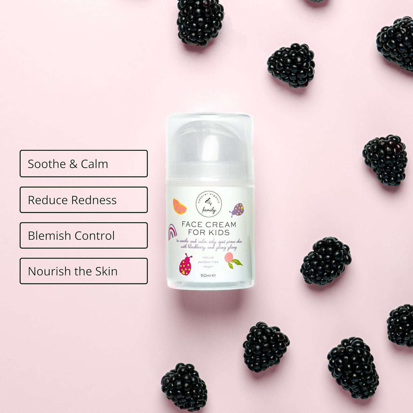 Gentle Face Cream Moisturizer for Kids and Preteens – Nourishing and Calming for All Skin Types – Natural Ingredients: Hyaluronic Acid and Vitamin E - Made in UK 50ml