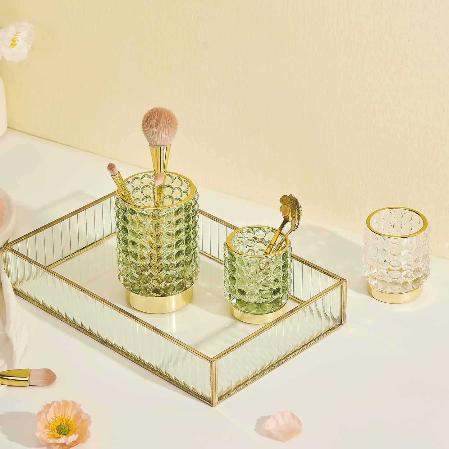 Makeup Brush Holder Organizer,Toothbrush Holders,Desk Pen Pencil Holder,Multifunctional Vintage Glass Brush Cup(A38-2-US/Green/L)
