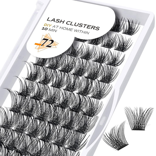 Lash Clusters B02 D Curl 12mm DIY Eyelash Extensions 72 Clusters Lashes B&Qaugen Mega Volume Individual Lashes Eyelash Clusters Extensions Wispy Individual Lashes Cluster DIY at Home (NM-D-12mm)