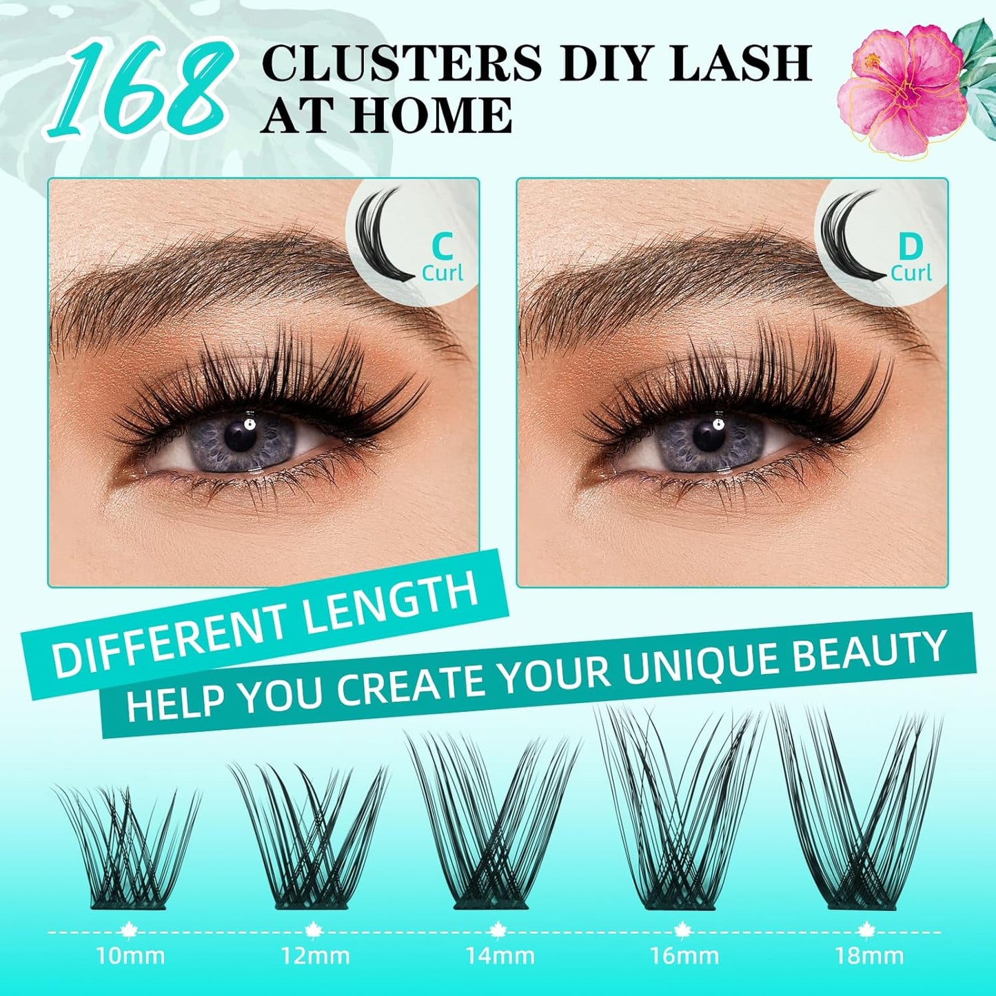 Lash Clusters Wet Look 168Pcs Eyelash Cluster Ultra-Thin Lash Band Eyelashes Extensions Spiky Anime Wide Span Lashes(Hollyhock,D-Mix10-18mm)