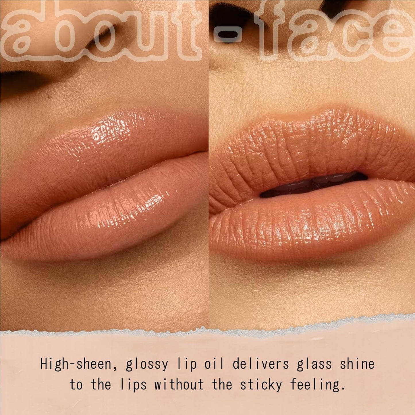 about-face Light Lock Lip Gloss Plastic Petal – Non-Sticky, High-Shine Lip Oil Gloss with Coconut Oil, Peppermint & Lavender – Vegan, Cruelty-Free, Clean Beauty – 0.21 oz (Peachy Beige)