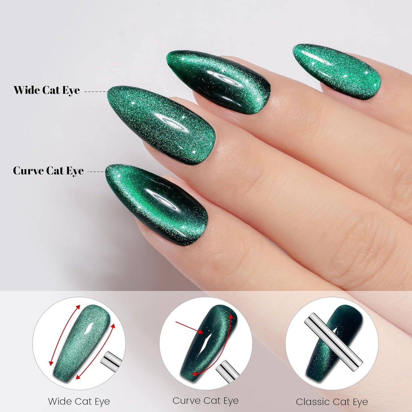 YTD Likomey Cat Eye Gel Nail Polish Set,Fall Winter 8 Colors Crystal Magnetic Glitter with Magnet Stick Kit,Silver Green Blue Black Champagne Gold Brown Plum UV Color Varnish,0.25 Fl Oz 7.5 ml