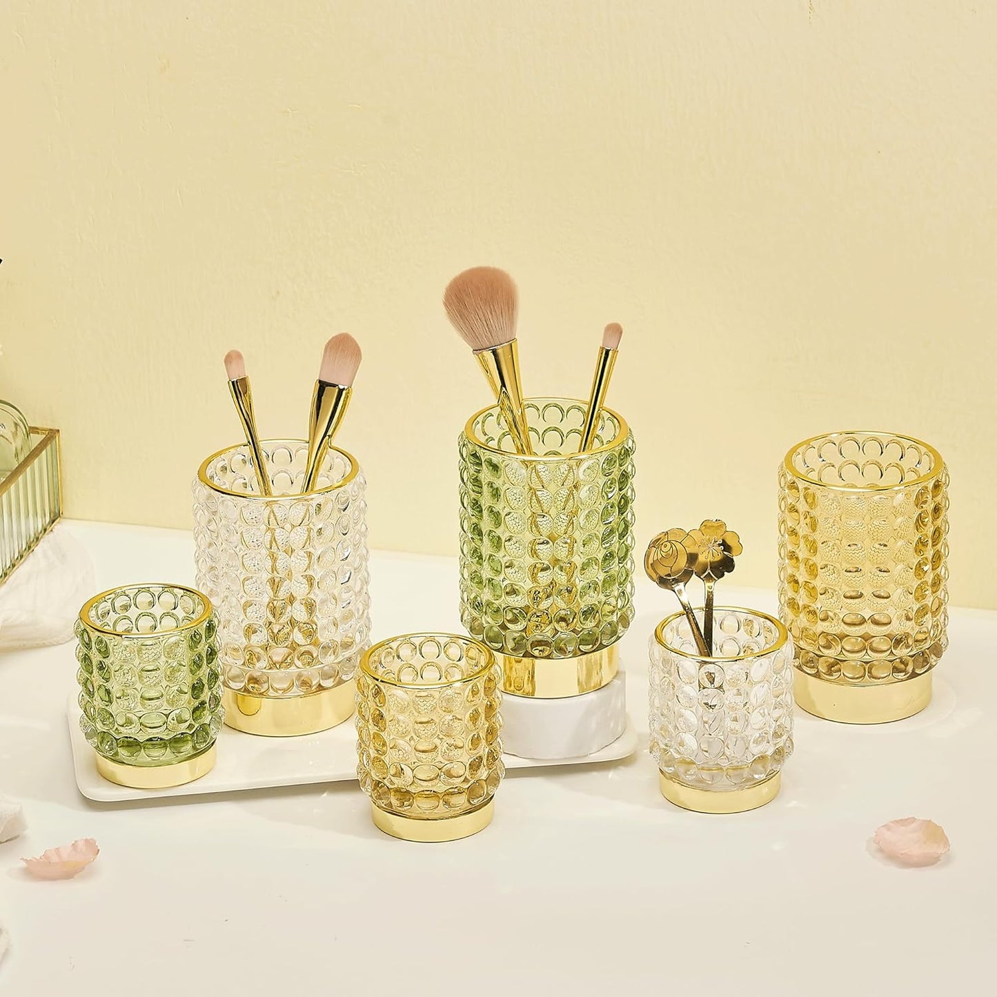 Makeup Brush Holder Organizer,Toothbrush Holders,Desk Pen Pencil Holder,Multifunctional Vintage Glass Brush Cup(A38-2-US/Green/L)