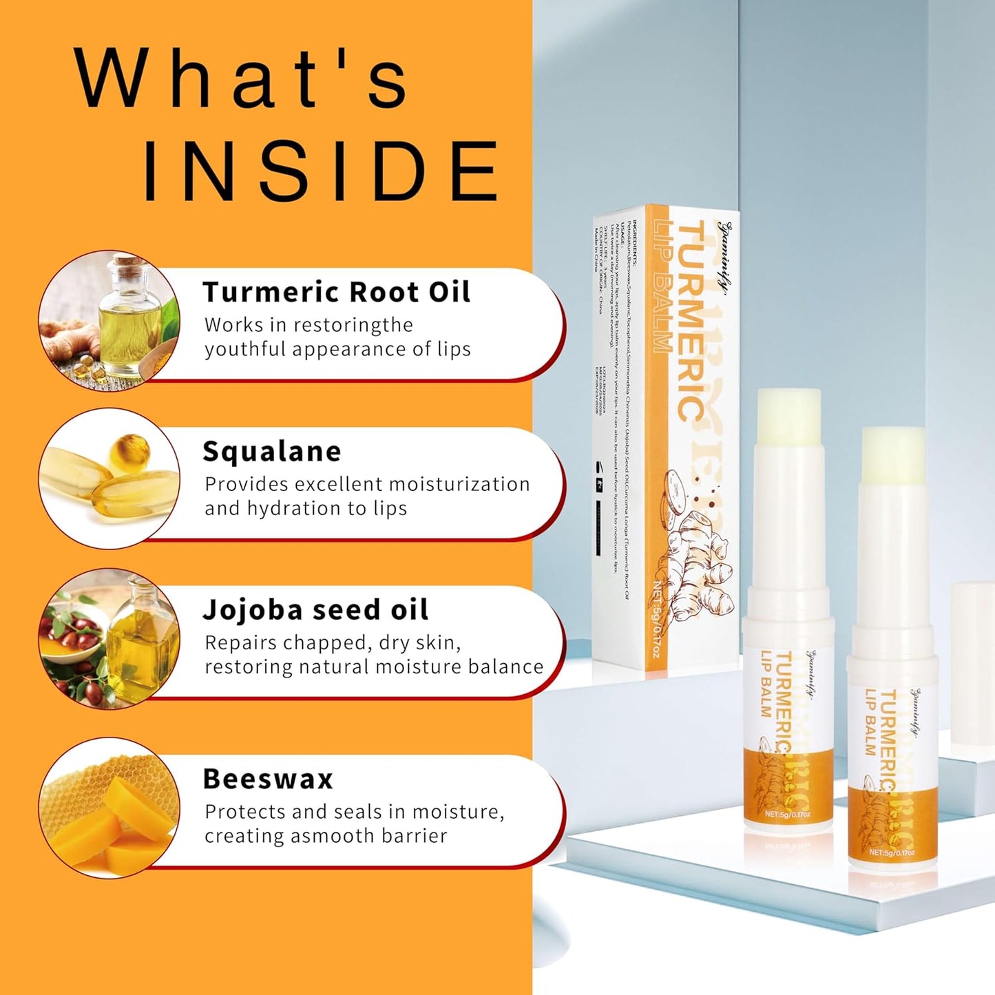 Turmeric Lip Balm for Smokers With Root Oil - Brightening for Dark Lips, Long-Lasting Moisturizer for Dry, Cracked, and Dull Lips - All Natural Hydrating Skin Care, 2 PCS