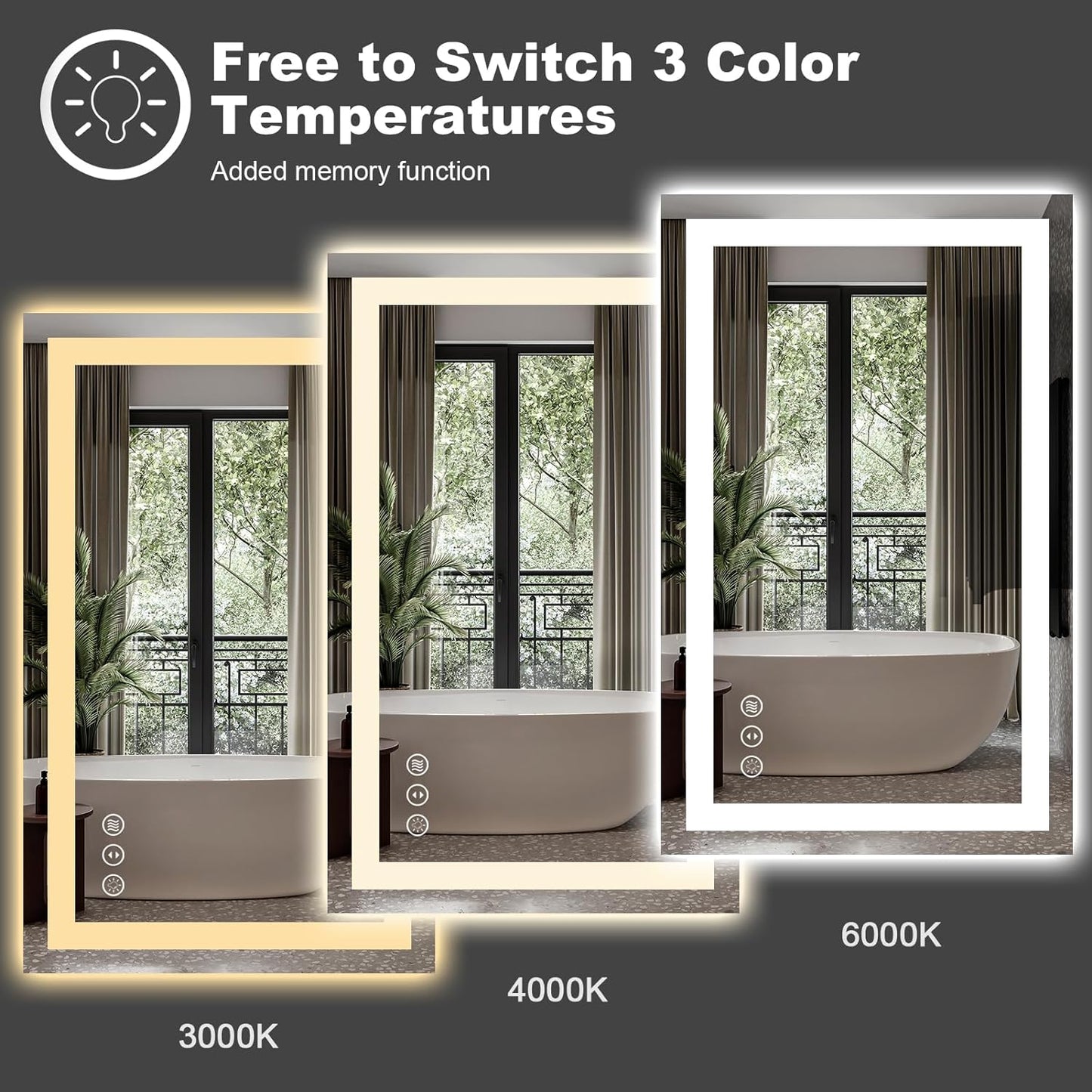 Amorho LED Bathroom Mirror 60" X30" with Front Light and Backlight, Large Vanity Mirrors for Wall, Anti-Fog, ShatterProof, Memory, 3 Colors, ETL Listed