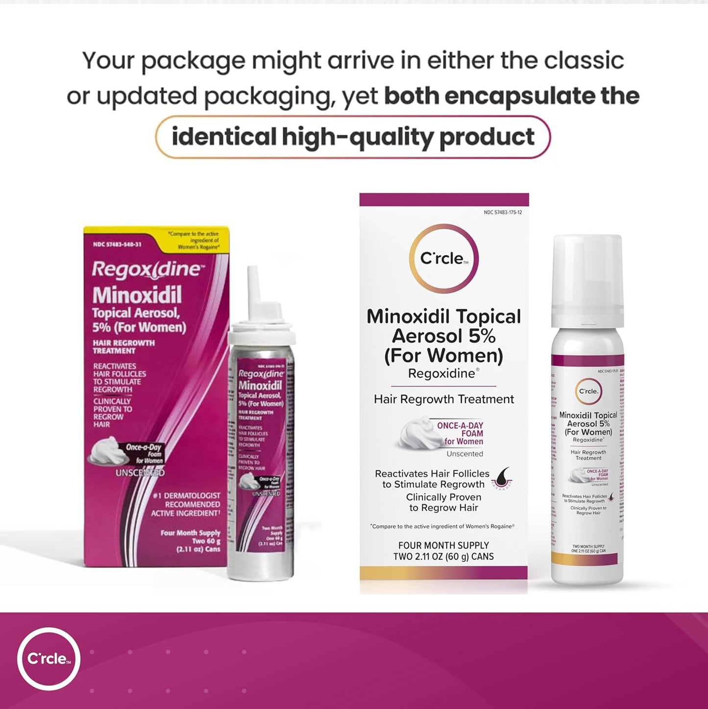 C'rcle Minoxidil for Women 5% Foam - Helps Restore Top of Scalp Hair Loss and Support Hair Growth for Women, Regrowth with Unscented Topical Treatment for Thinning Hair (5% Foam 4-Month Supply)