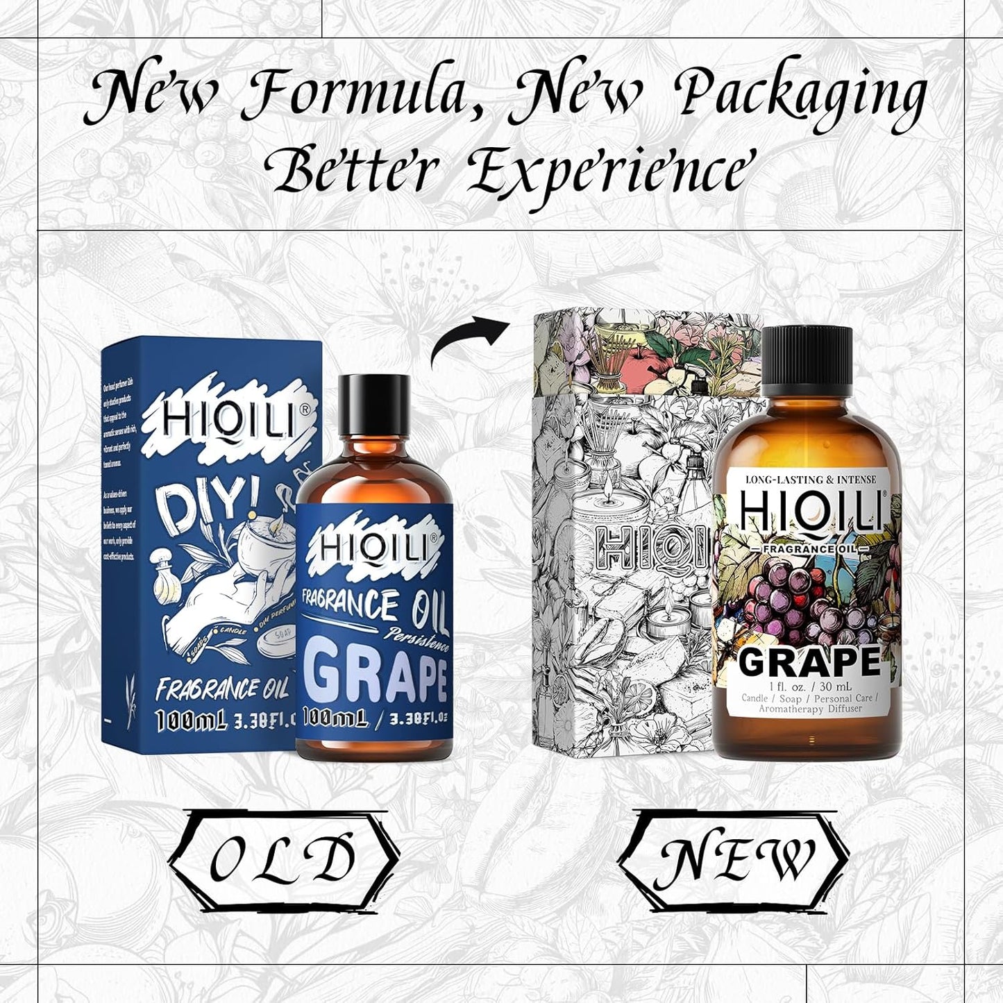 HIQILI Grape Fragrance Oil for Diffuser & Oil Burner, Fruity Scents for Making Candles, Hand Soap, Air Freshener, Long Lasting - 1 Fl Oz