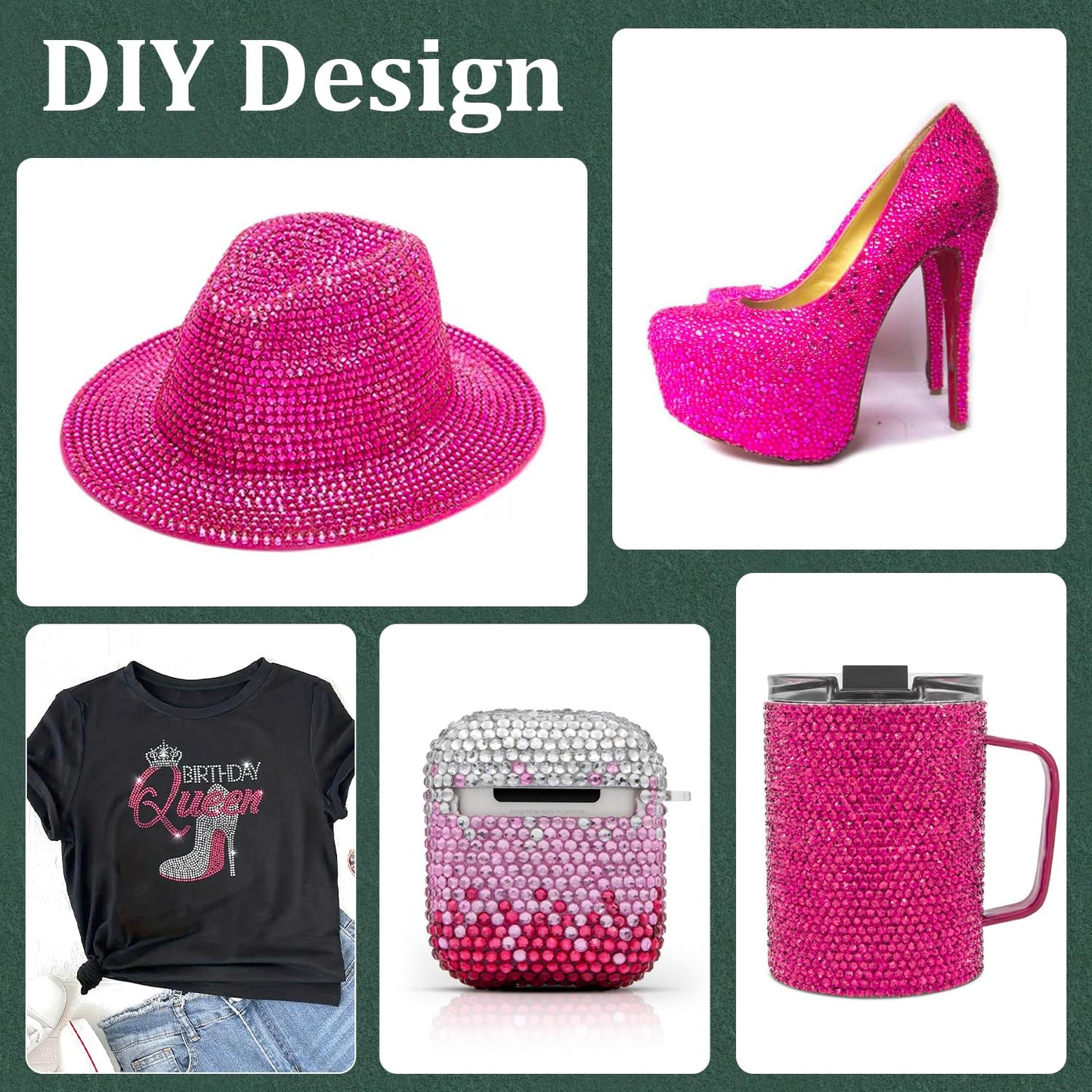 Resin Rhinestones for Crafting with B7000 Jewelry Glue, 2 Boxes Hot Pink Flatback Crystals with 3Pcs 10ml Glue for Bedazzling Crafts DIY Nail Art Makeup，Non Hotfix Gems for Clothing Shoes