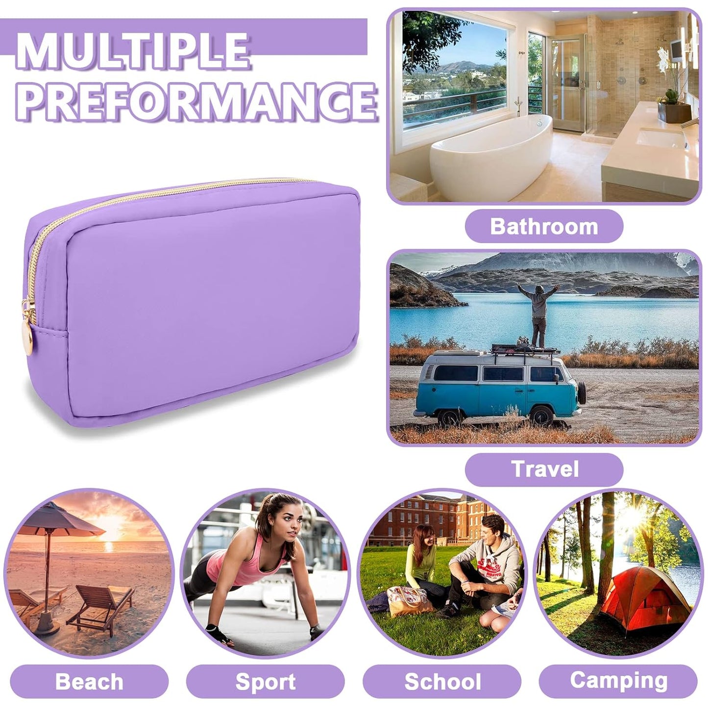 Small Makeup Bag Pouch for Purse, Nylon Travel Toiletry Storage Bag Cute Preppy Cosmetic Bag for Women Girls, Waterproof Makeup Organizer Bag Pouch Skincare Bag Purse with Zipper (Small-Grape)