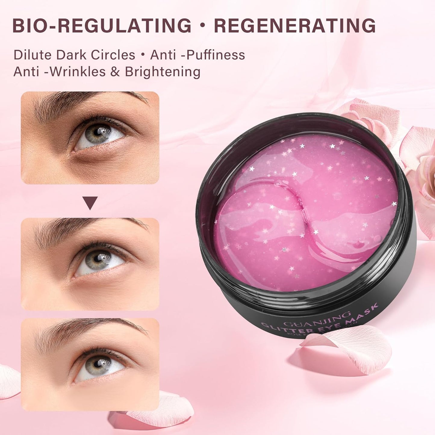 Caffeine Under Eye Masks for Dark Circles (60 Pairs),Puffiness and Eye Fatigue,Shimmering Eye Masks with Hyaluronic Acid Niacinamide, For Women and Men,Anti-Aging Eye Masks