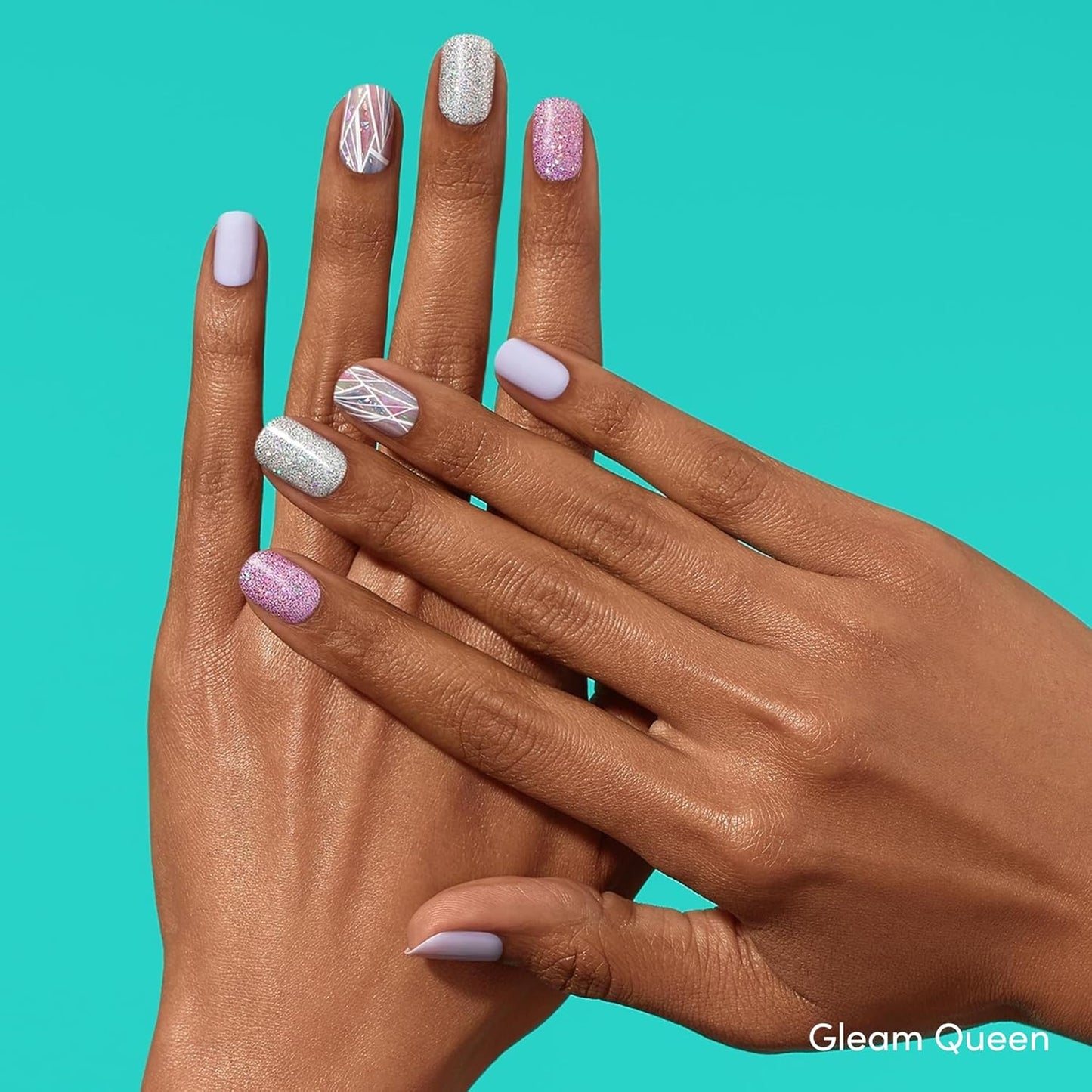 Dashing Diva Gloss Nail Strips Bundle - The Geometric Collection- Rose Sparkle & Gleam Queen - UV Free, Chip Resistant, Long Lasting Gel Stickers - Contains 2 Sets