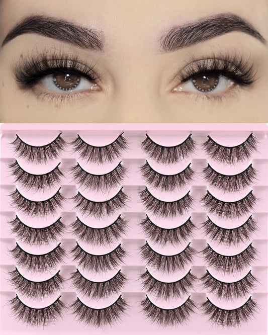FARRED Natural Lashes Short Eyelashes Wispy False Mink Lash Pack 14 Pair Natural Look Fluffy Doll Eyelash Small Fake Strip Lashes Full Pestañas Sets for MUA and Beginners Daily Makeup (F5 | 8-15mm)