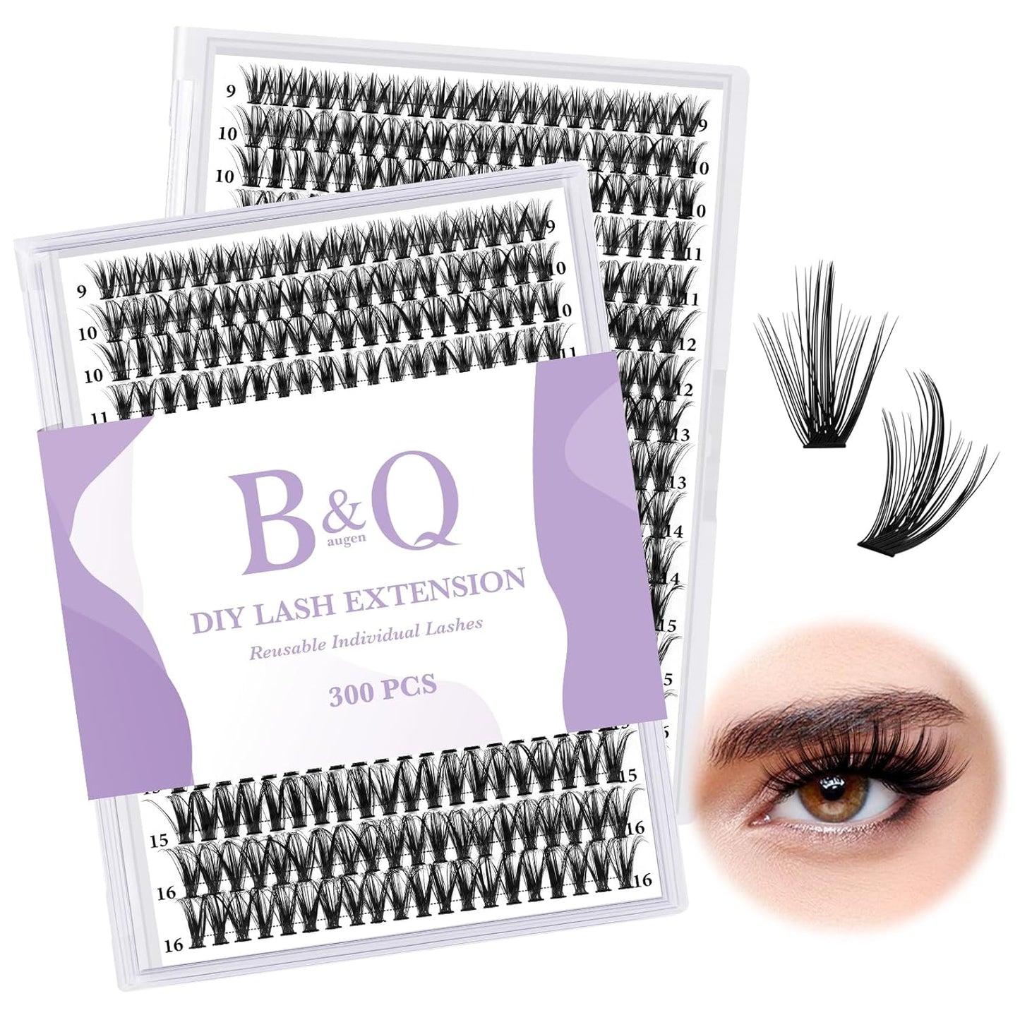 B&Qaugen Manga Lash Clusters DIY Individual Lashes 40D-D-11 300 PCS False Eyelash Cluster Manga Cluster 30D 40D 50D D Curl Eyelash Extensions at Home (40D-D-11)