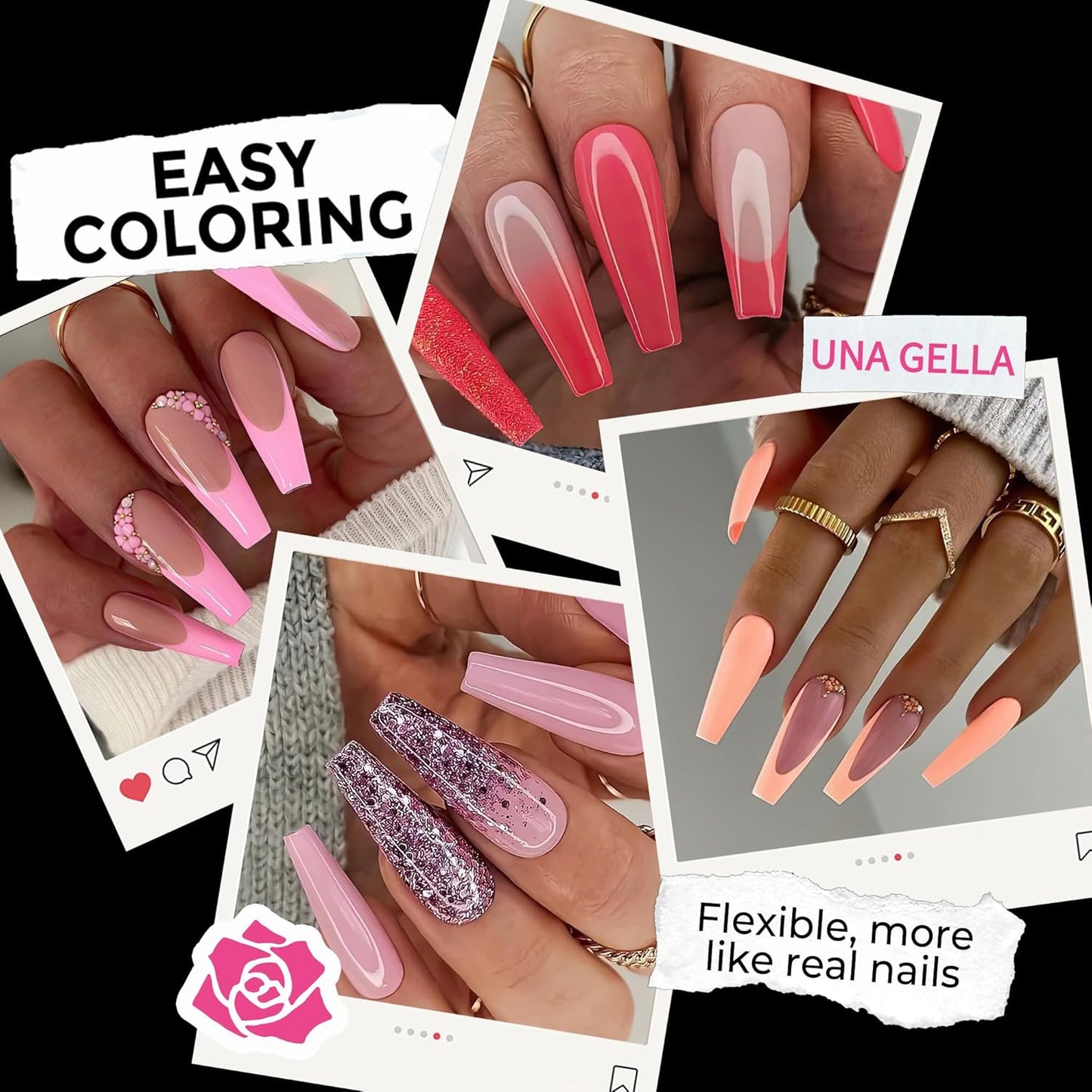 UNA GELLA Long Coffin Nail Tips: 216pcs Coffin Acrylic Fake Nails Full Cover Gel Nail Tips Press On Nails Clear Tips for Nail Extension DIY Salon 12 Sizes