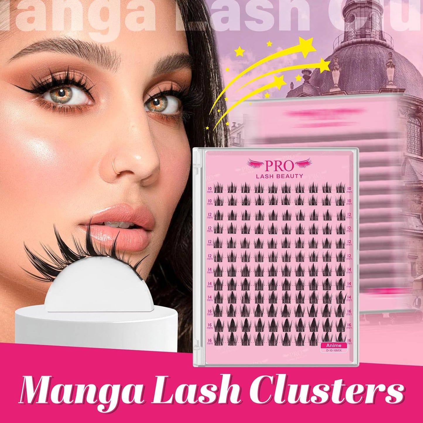 PROLASHBEAUTY Manga Lash Clusters, Eyelash Clusters 10-16 Mixed Cluster Eyelash Extensions Mixed Lash Extension Reusable Soft & Comfortable (Anime,10-16mix)