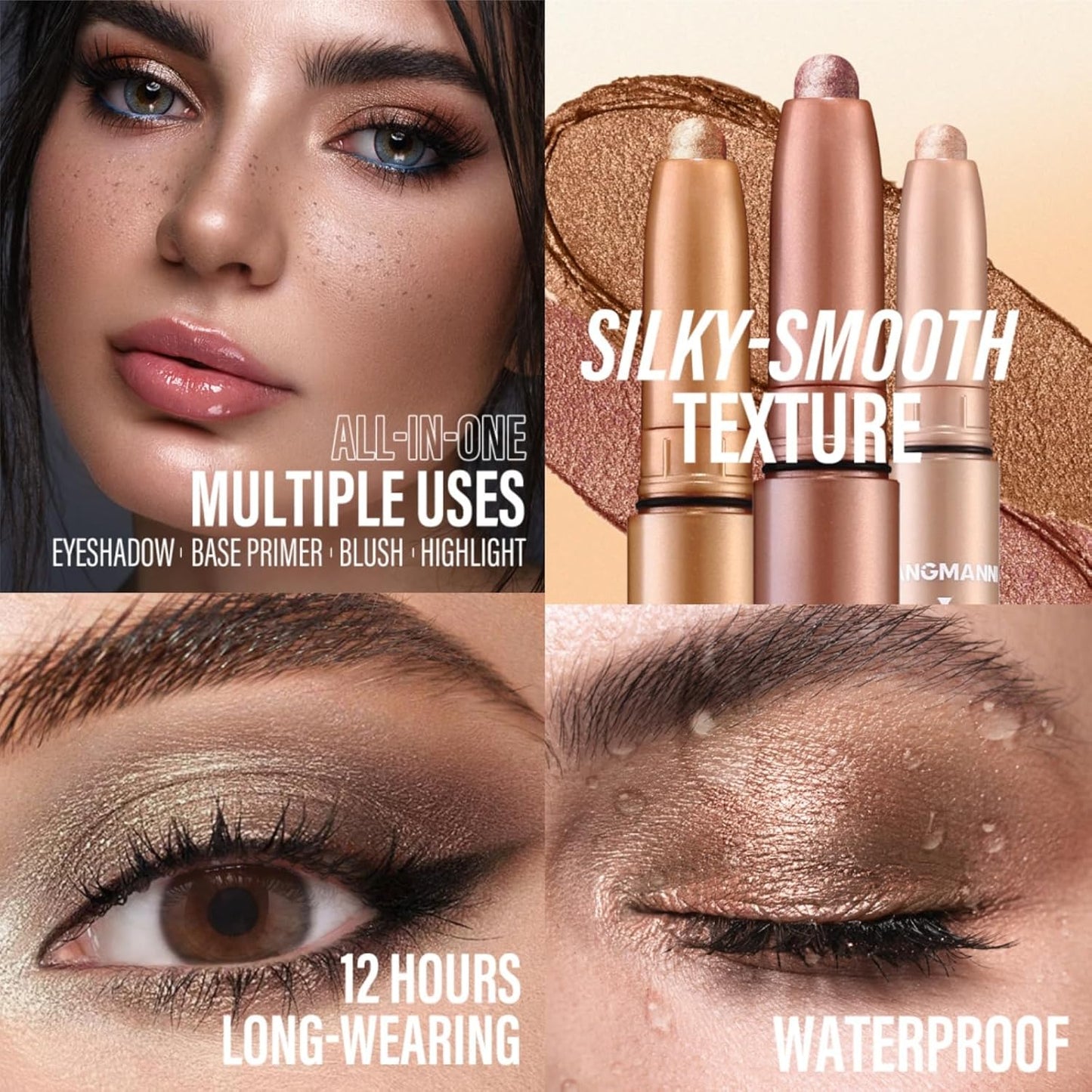 Jolilab Eyeshadow Stick Set, 4 Colors Matte Professional Bright-Colored Contouring and Highlight Stick, Cream Waterproof Long Lasting High Pigmented Eye Shadow. (4, 01+05+06+07)