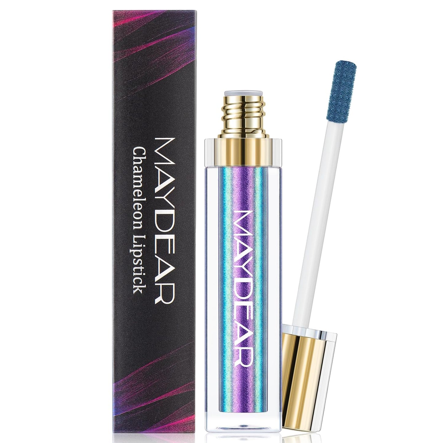 Maydear Chameleon Lipstick, High Pigmented for Women Metallic Shine Lip Gloss, Full-Coverage Multichrome Long Lasting Rainbow Makeup, Blue Purple