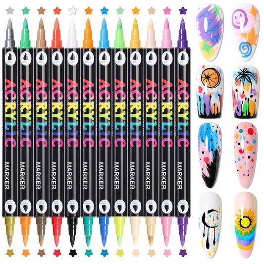 24 Colors Nail Art Pens Set, 3D Nail Polish Pens Quick-Drying Acrylic Paint Markers, Dotting Liner Brush for DIY Nail Design, Home & Salon Manicure Tools
