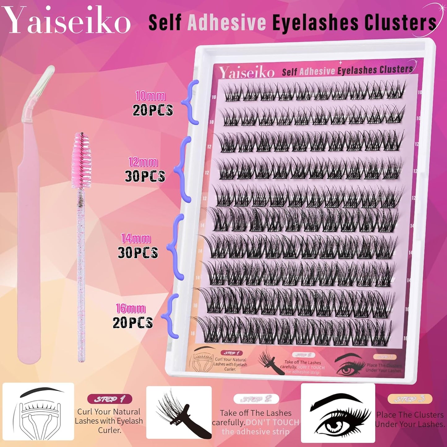 Self Adhesive Eyelashes Clusters Wispy Eyelash Extension Self Adhesive Eyelashes Reusable Press on Lashes No Glue Needed lash Clusters 10-16mm D Curl Individual Lashes Extensions with Tweezers