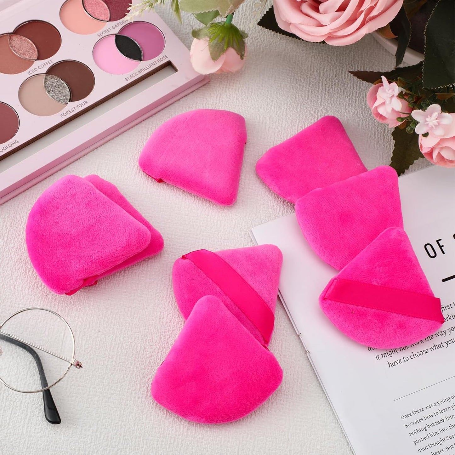 Suclain 48 Pcs Velour Triangle Powder Puff Soft Velour Makeup Puff for Face Powder Makeup Triangle Sponges for Wet and Dry Cosmetic Foundation Loose Mineral Body Tool (Pink)