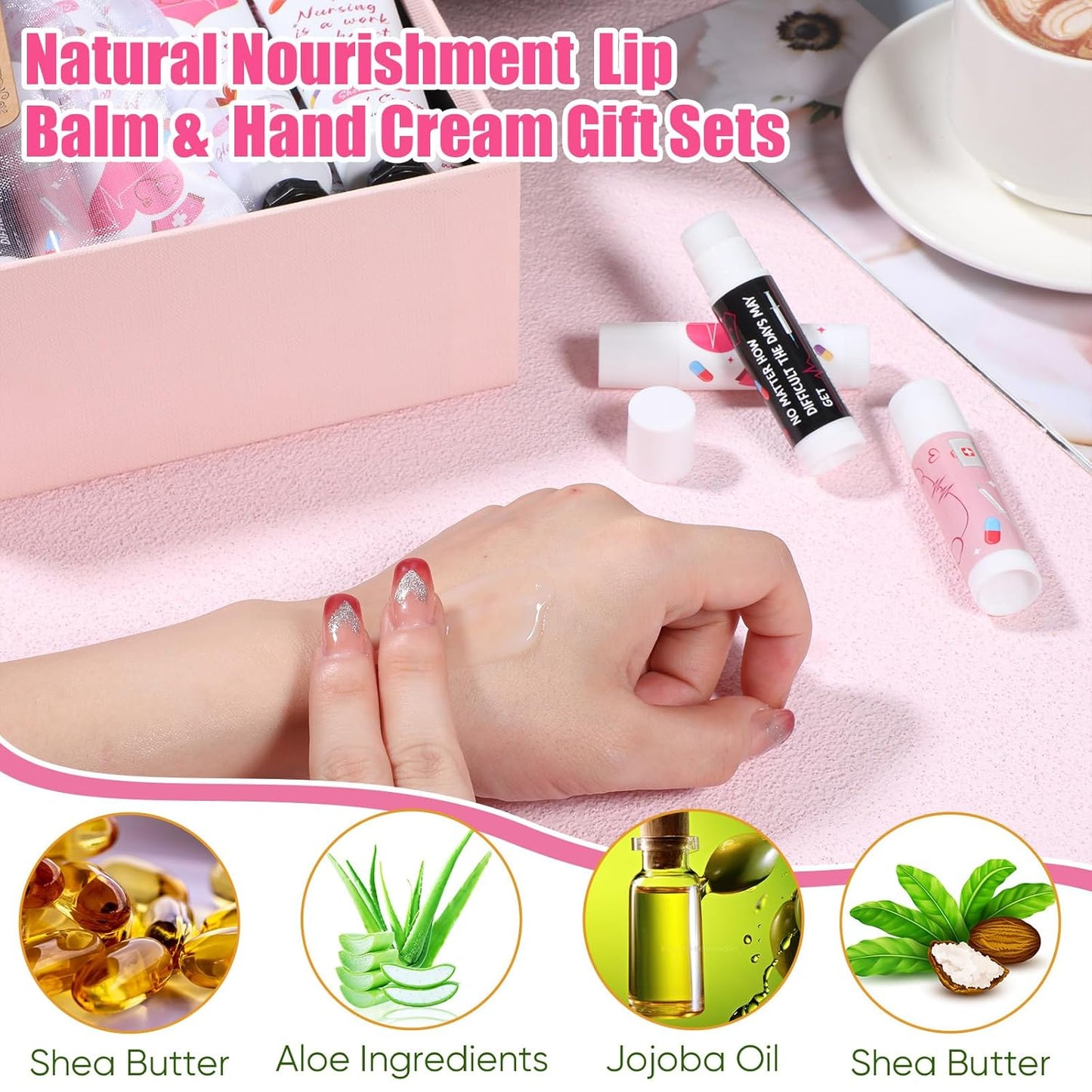 Nurse Appreciation Gifts Set Thank You Gifts Lip Balm Hand Cream for Dry Cracked Hands with Organza Bags Thank You Tags Jute for Party Holiday Nurse' Day(24 Sets)