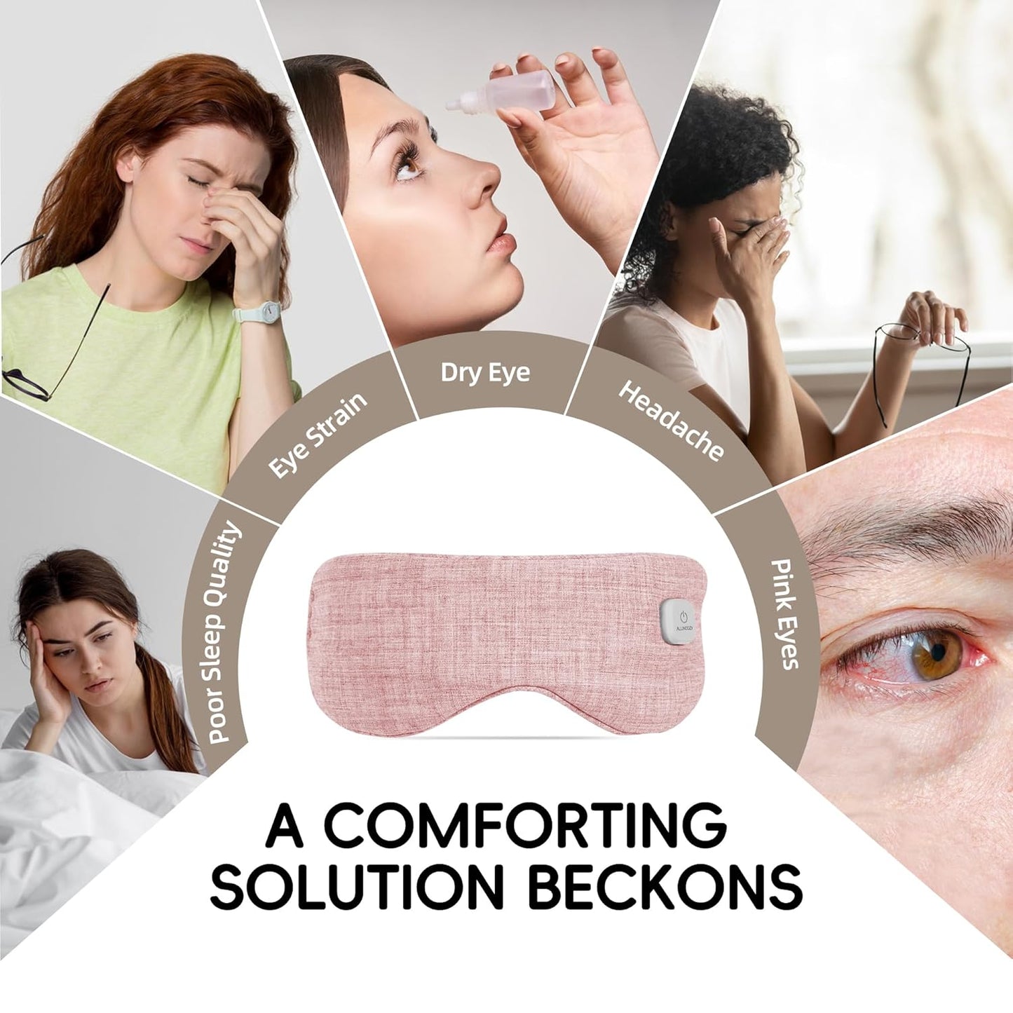 Graphene Heated Eye Mask - Cordless Warm Eye Compress for Dry Eyes with Temperature Control - Washable Eye Heating Pad for Sleep, Travel, Dark Circles, MGD, Blepharitis, Puffy Eyes