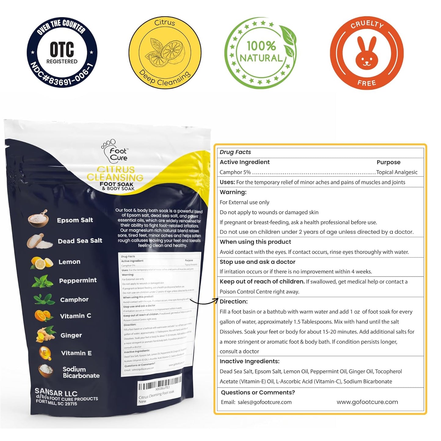 Tea Tree & Citrus Foot Soak with Epsom Salt – Supports Tired Feet, Softens Calluses, and Refreshes – Made in USA (2-Pack)