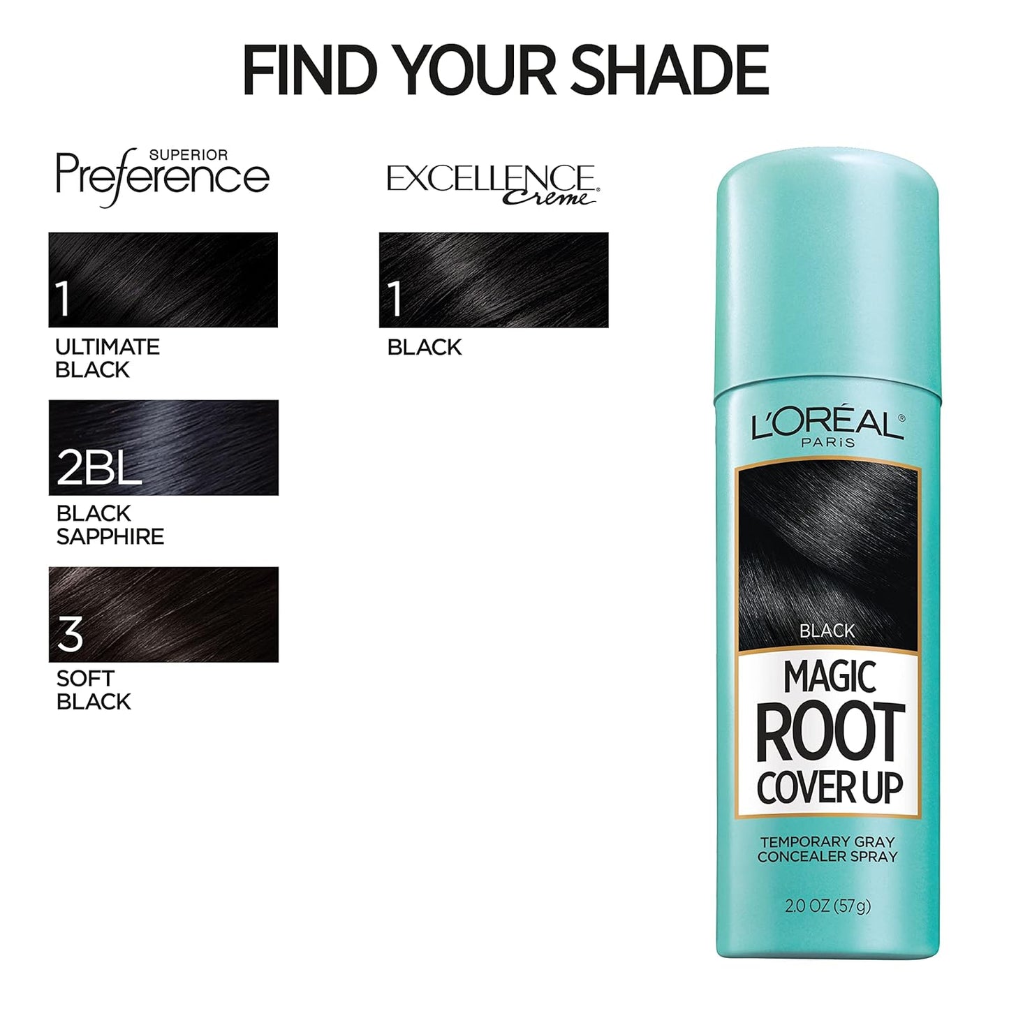 L'Oreal Paris Magic Root Cover Up Gray Concealer Spray Black 2 oz.(Packaging May Vary)