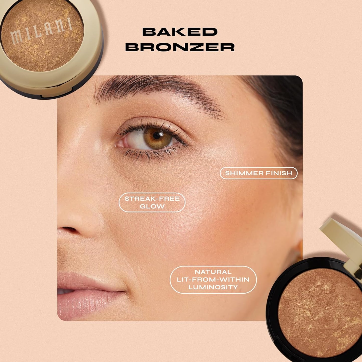 Milani Bronzer Powder - Baked Bronzer Made in Italy, Bronzing Shimmer Highlighter Makeup for Contour -Soleil