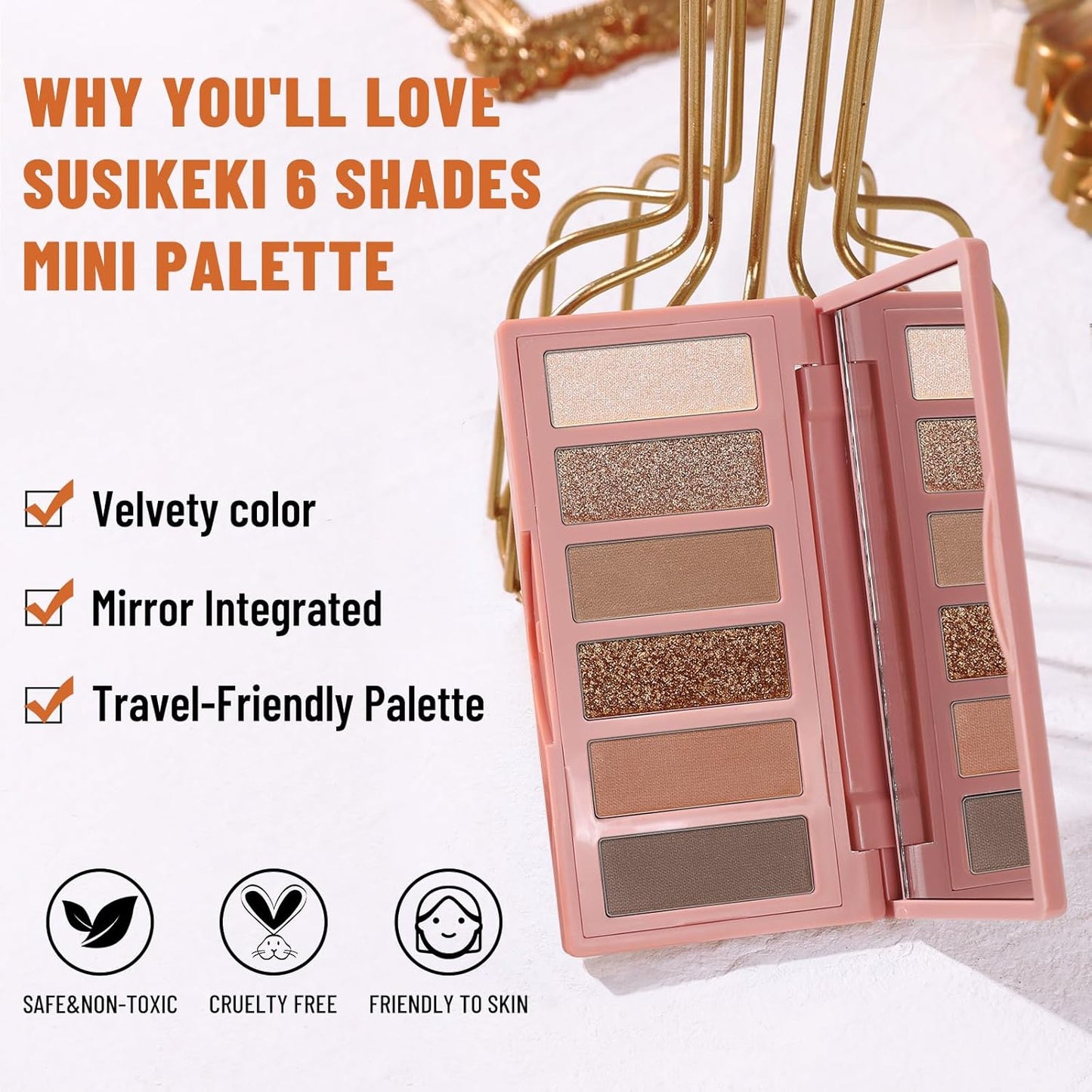 6 Colors Mini Eyeshadow Makeup Palette Caramel & Bronzed Neutral Tone Eye Shadow Matte & Shimmer Nude Make Up Pallet with Mirror Blendable Highly Pigmented Travel Size Gift Kit 05