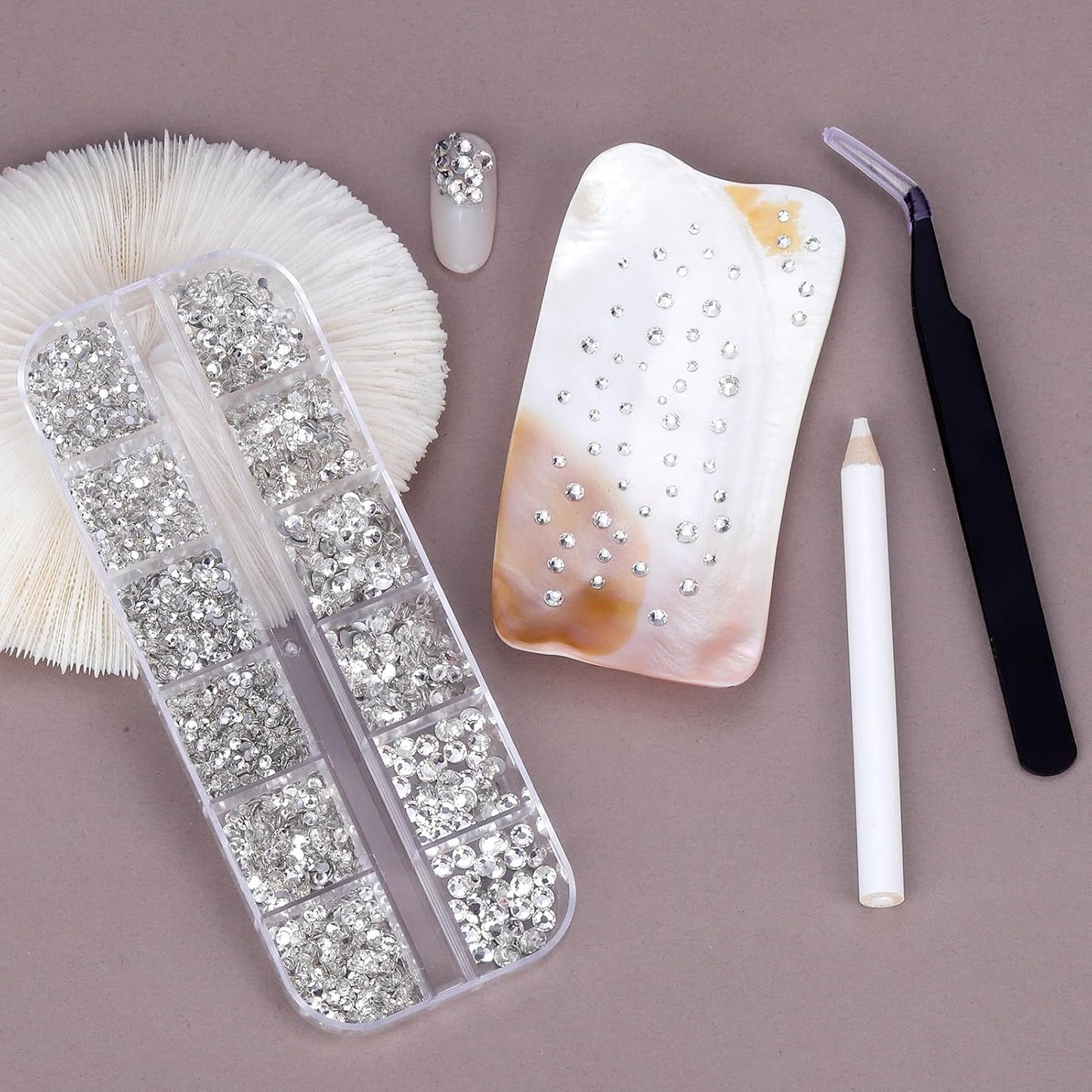 Flatback Rhinestones Half Pearls for Crafting, 1.6-4mm White Glass Rhinestones and 1.5-6mm Small Pearls for Bedazzling, Clothes and Nails Art