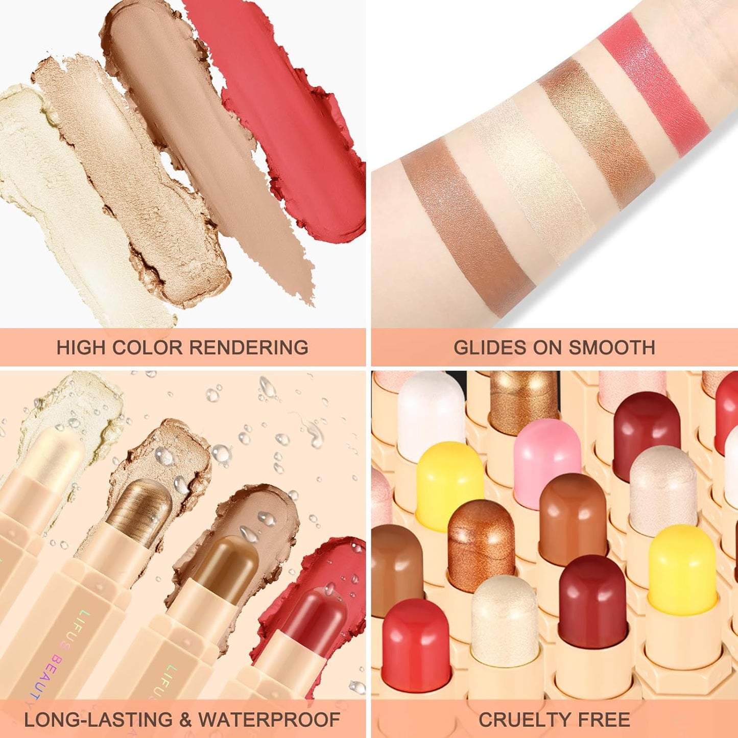 Face Cream Contour Stick Bronzer Stick Highlighter Stick Blush Stick Illuminator Makeup Glow Kit,Long Lasting Highly Piamented Skin Brighten Shadow Contour Bronzer Highlighter Blush Powder-A2